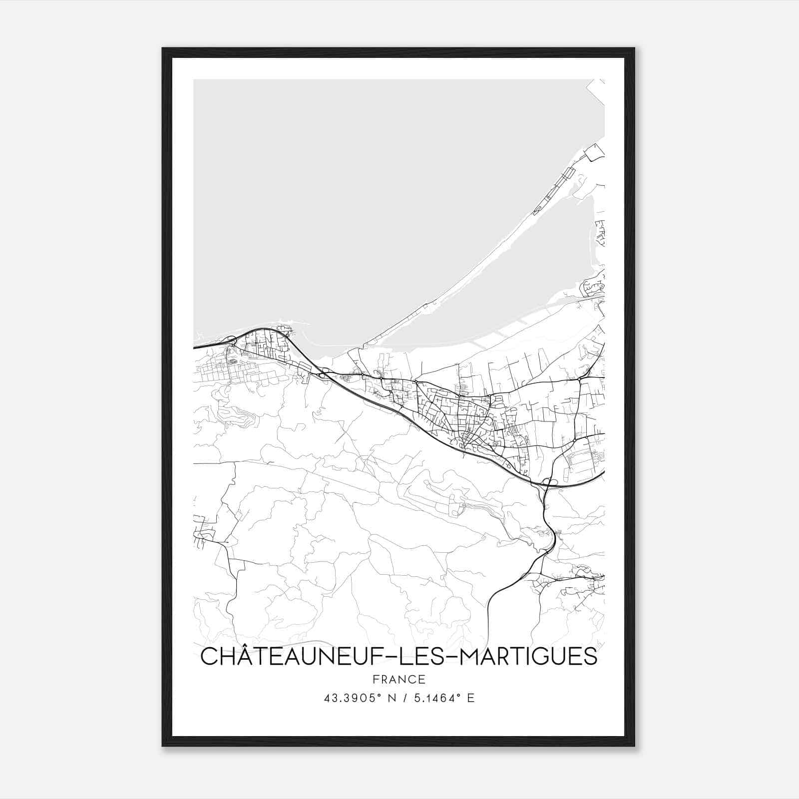 Chateauneuf-les-Martigues France Map Poster, Modern Home Decor Wall Art Print
