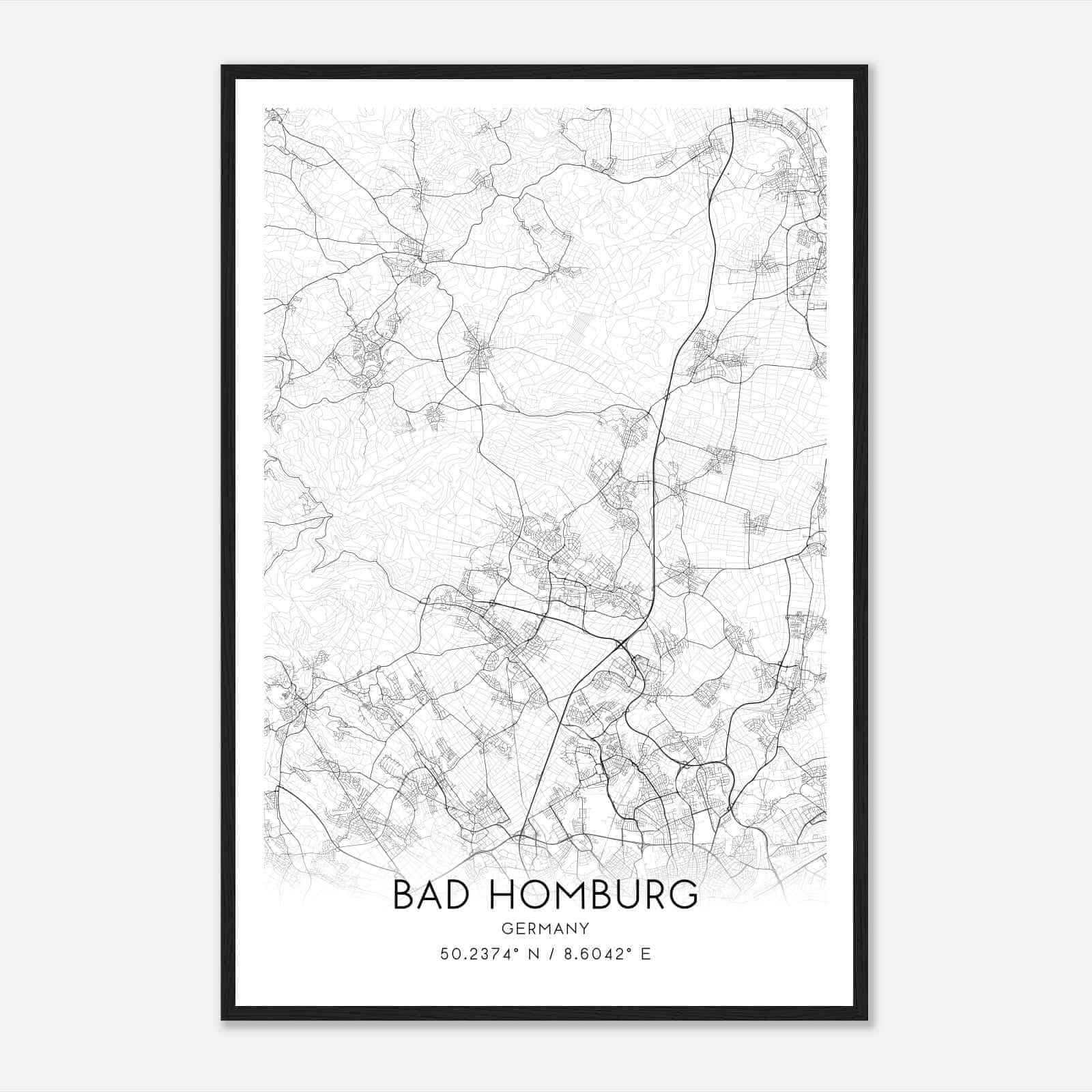 Bad Homburg Germany Map Poster, Modern Home Decor Wall Art Print