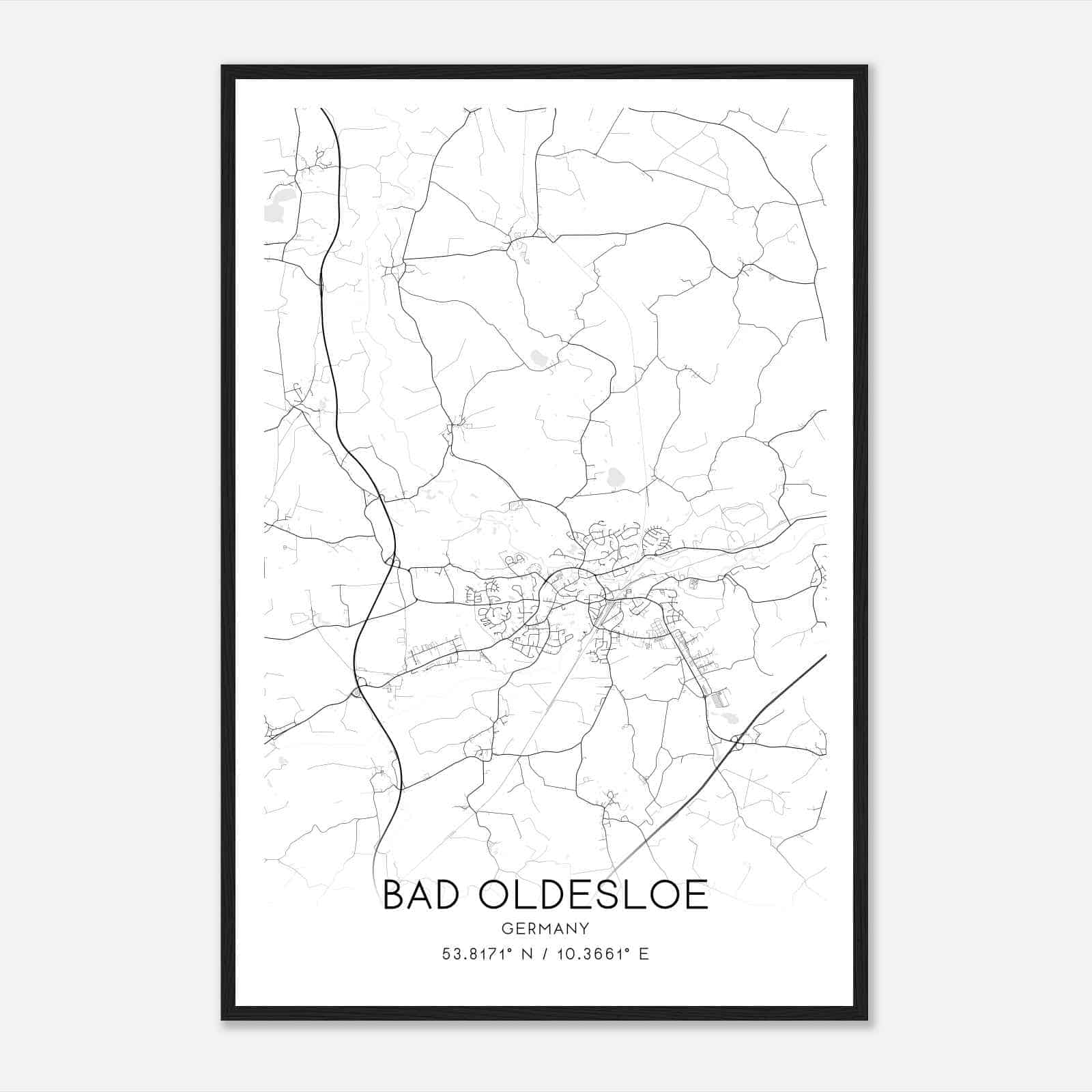 Bad Oldesloe Germany Map Poster, Modern Home Decor Wall Art Print