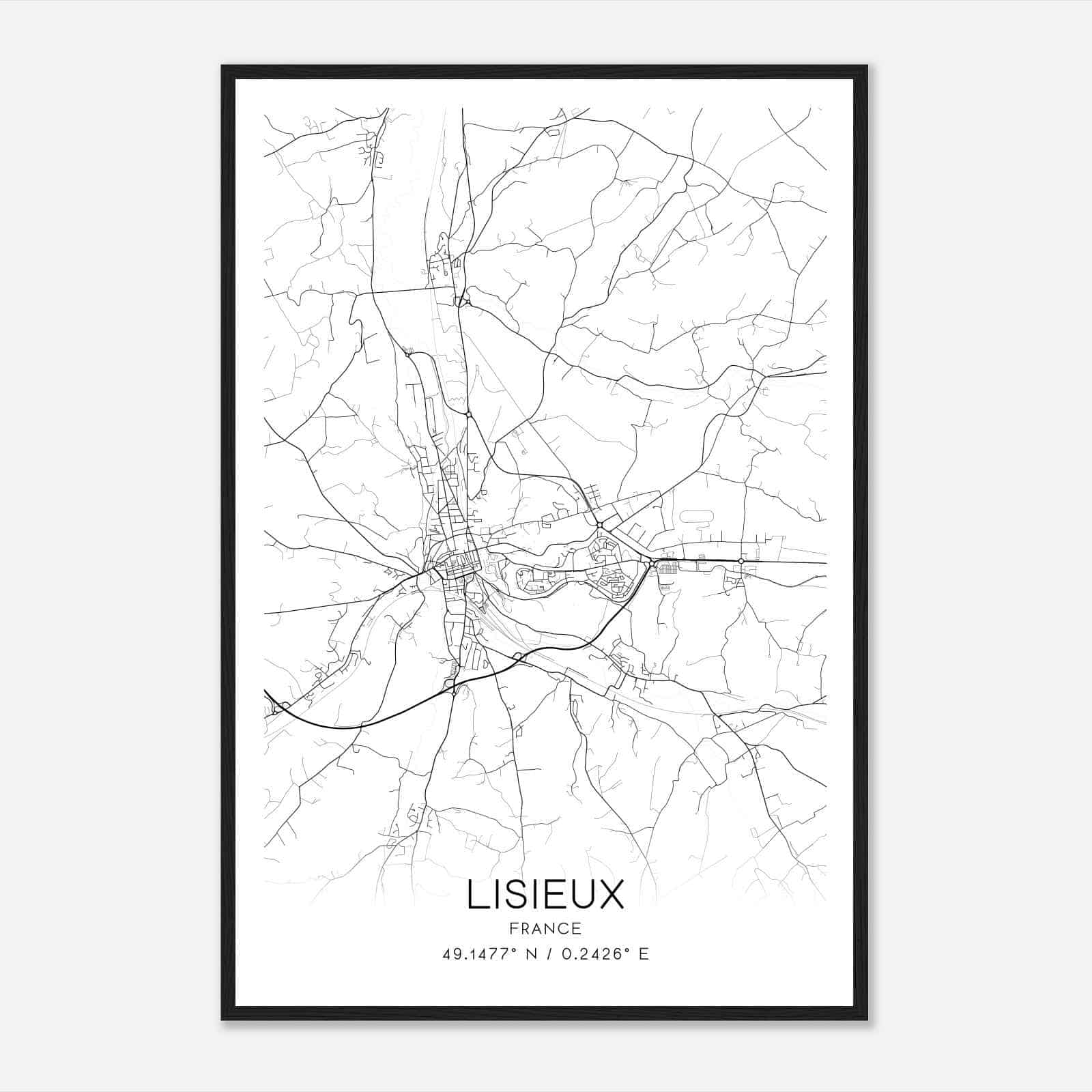 Lisieux France Map Poster, Modern Home Decor Wall Art Print