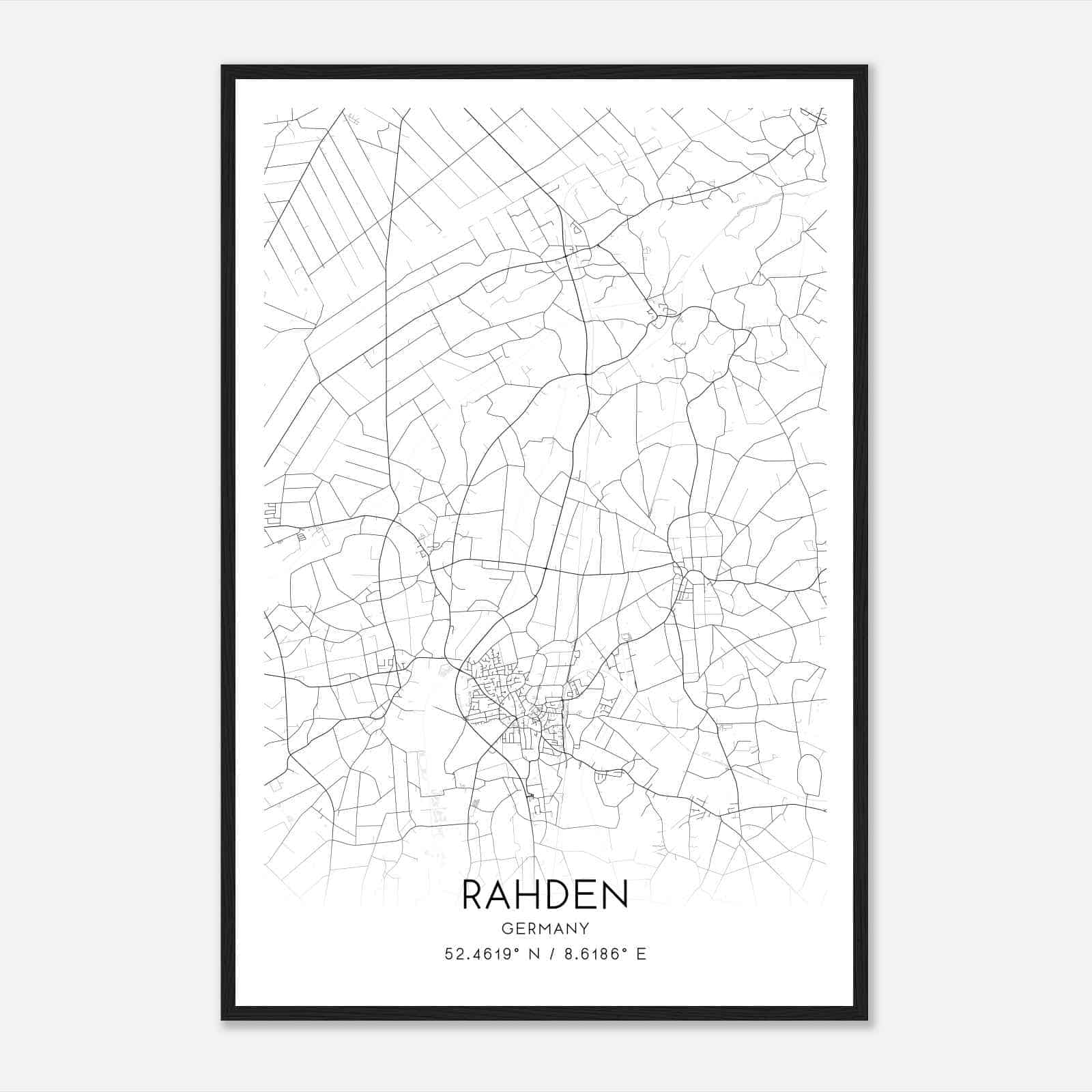 Rahden Germany Map Poster, Modern Home Decor Wall Art Print
