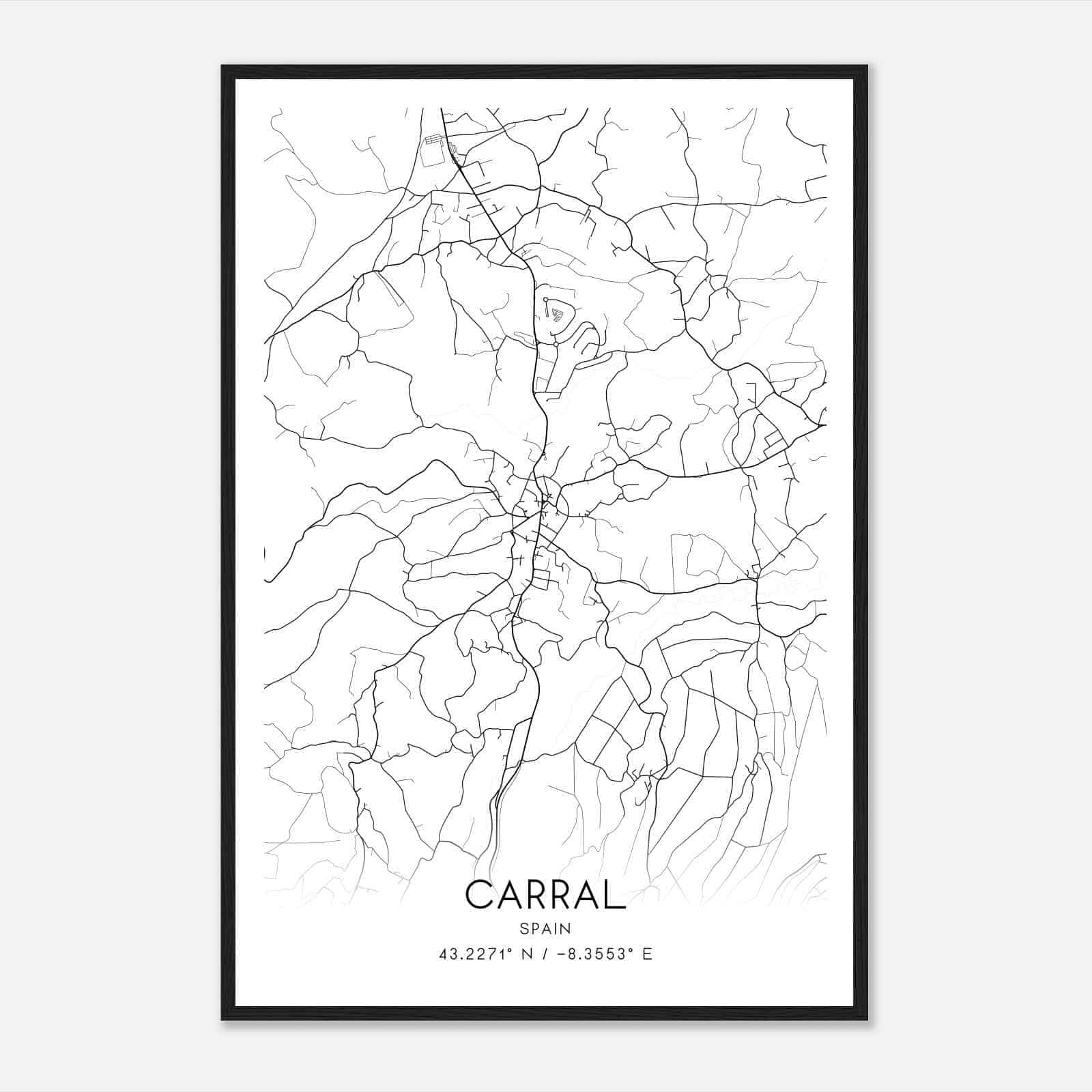 Carral Spain Map Poster, Modern Home Decor Wall Art Print
