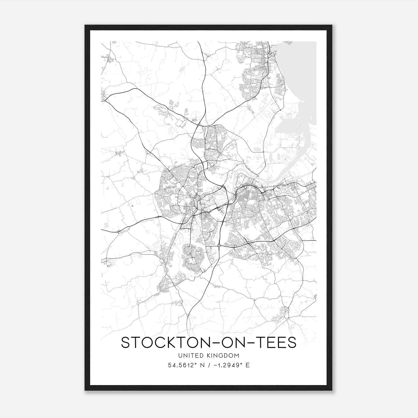 Stockton-on-Tees United Kingdom Map Poster, Modern Home Decor Wall Art Print