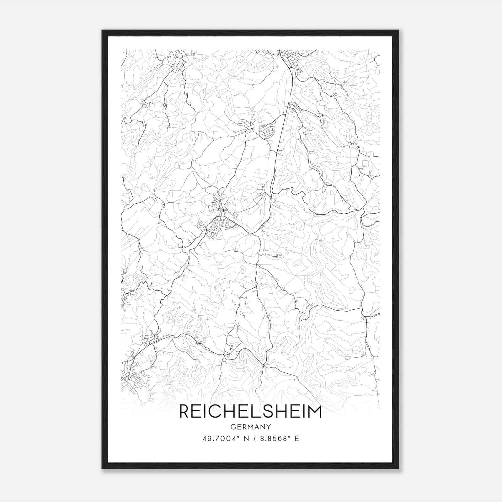Reichelsheim Germany Map Poster, Modern Home Decor Wall Art Print