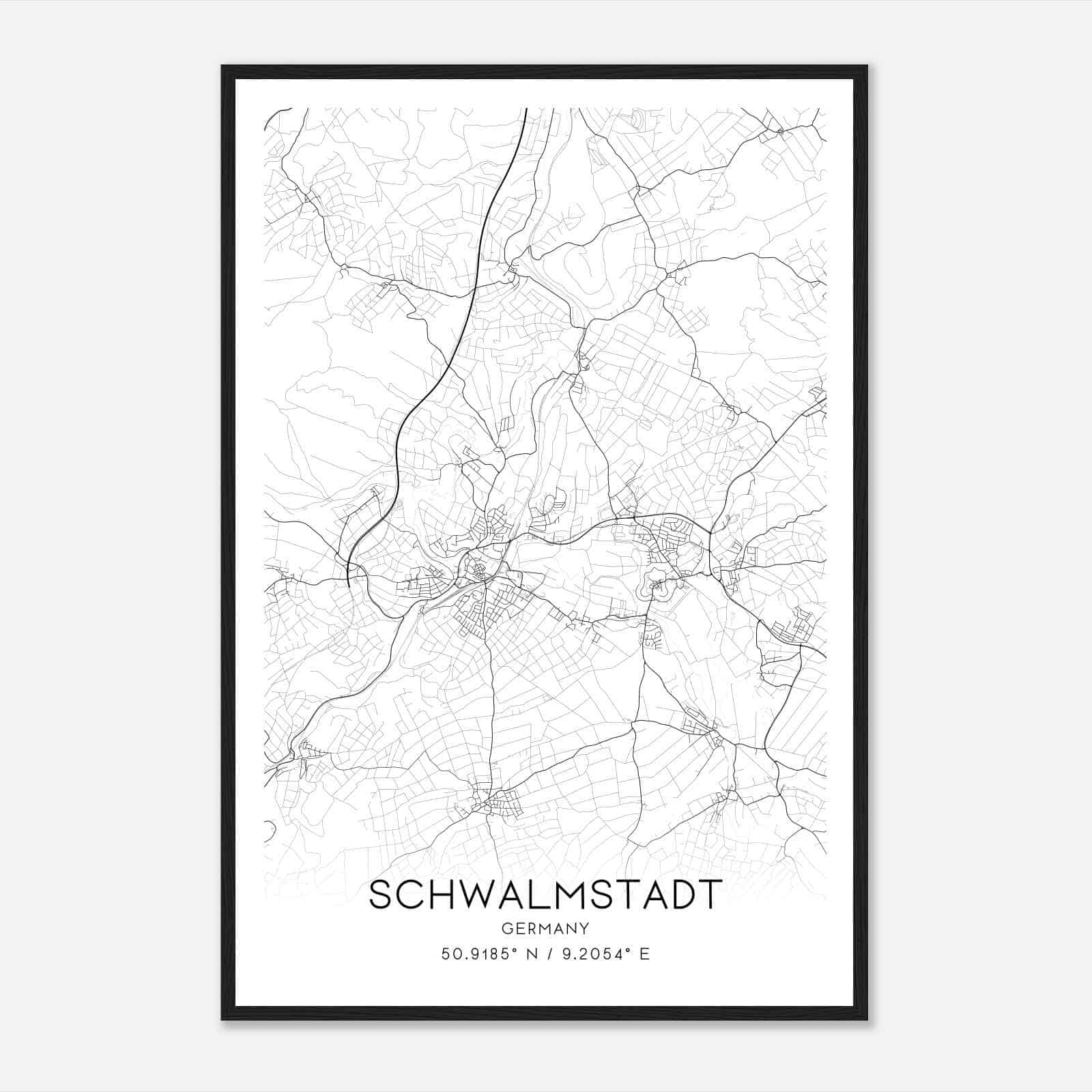 Schwalmstadt Germany Map Poster, Modern Home Decor Wall Art Print