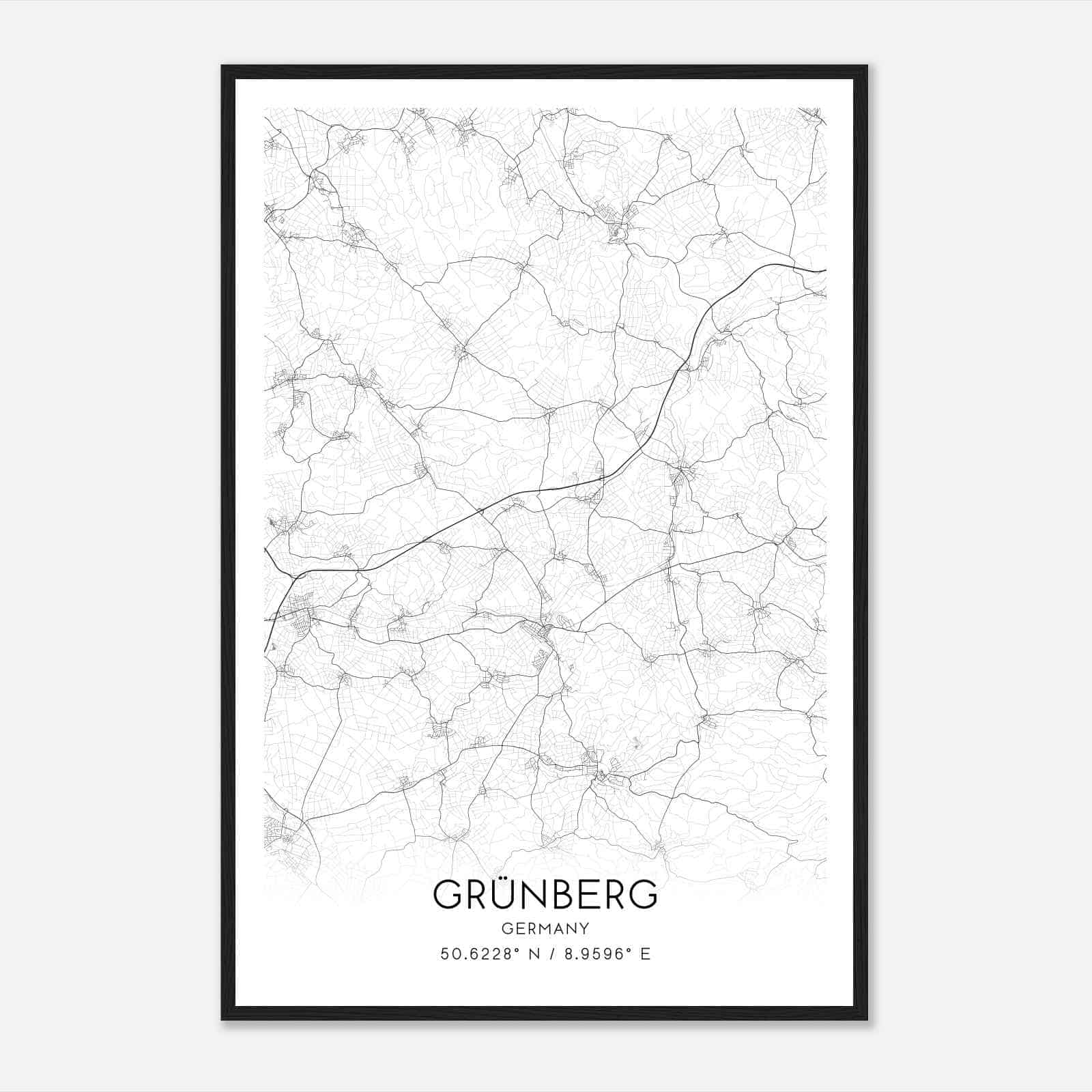 Grunberg Germany Map Poster, Modern Home Decor Wall Art Print