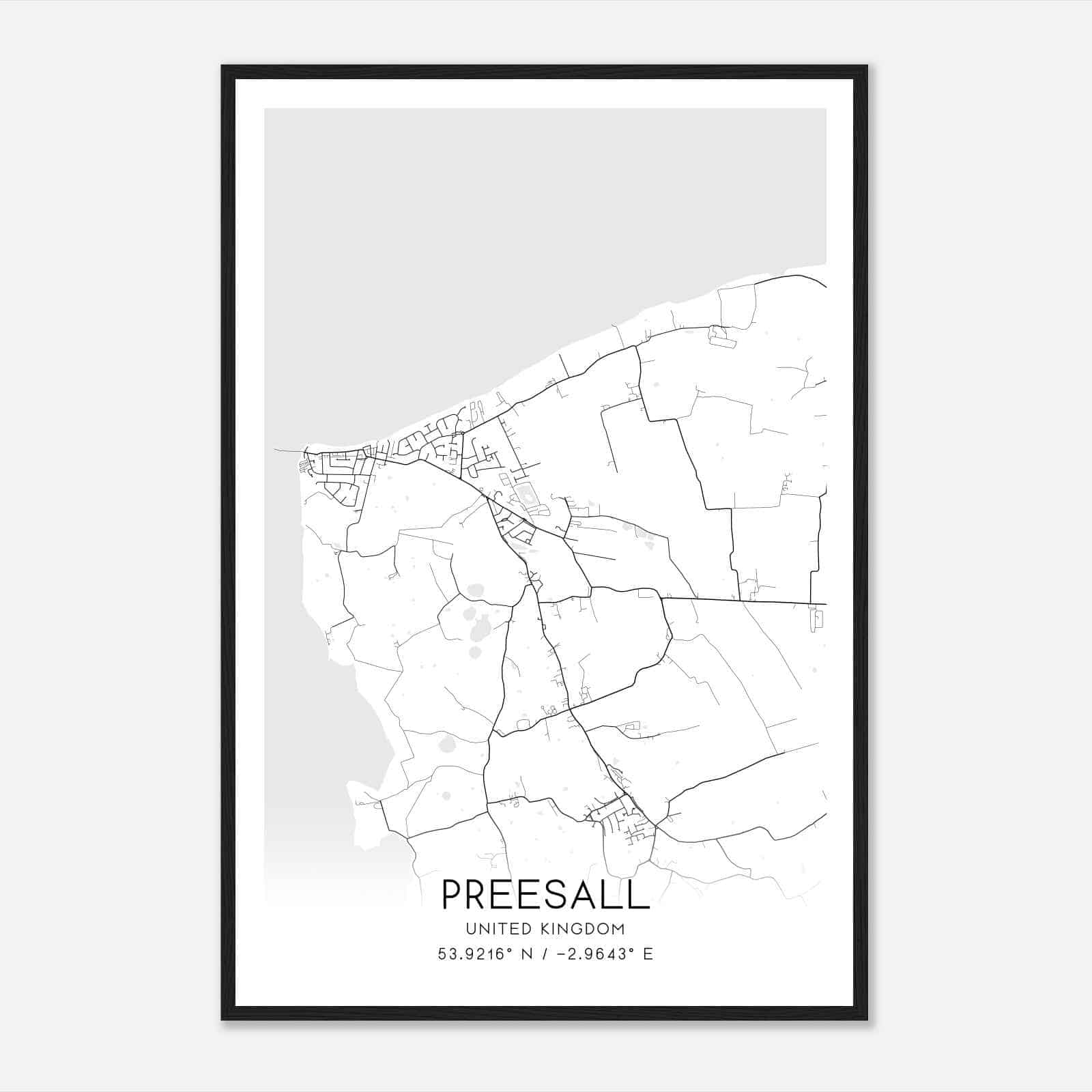Preesall United Kingdom Map Poster, Modern Home Decor Wall Art Print