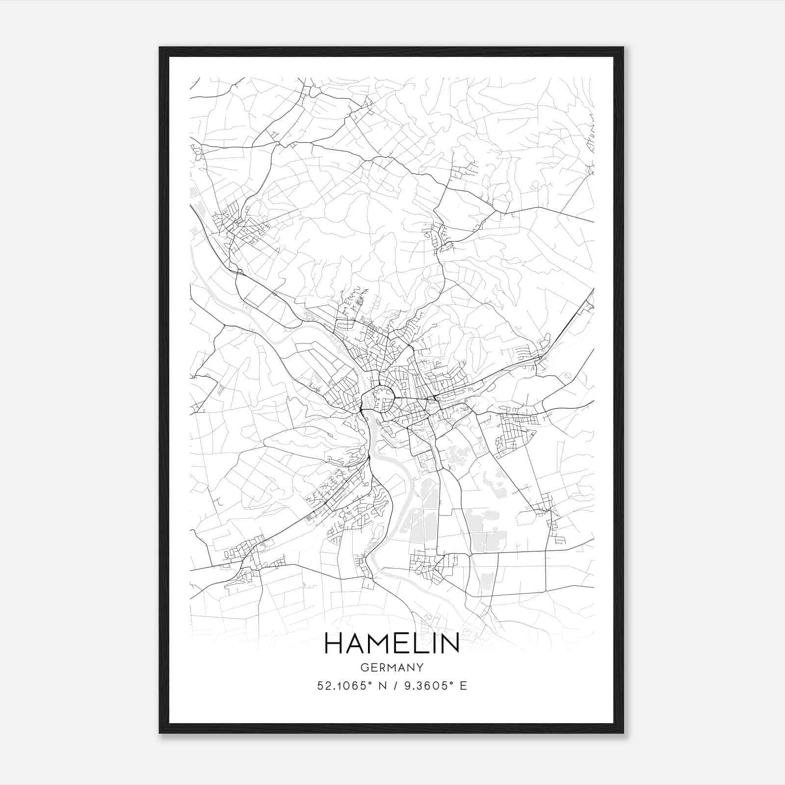Hameln Germany Map Poster, Modern Home Decor Wall Art Print