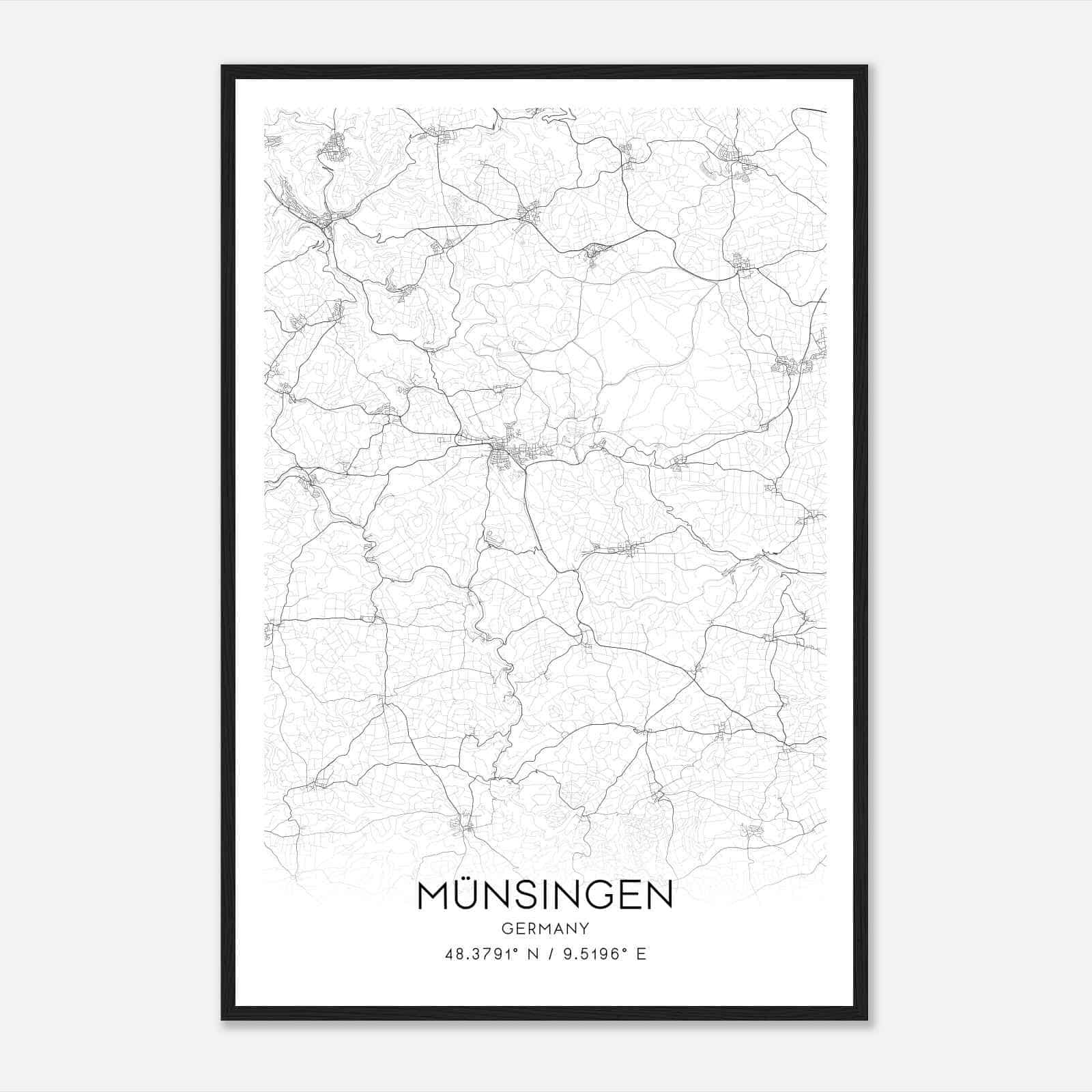 Munsingen Germany Map Poster, Modern Home Decor Wall Art Print