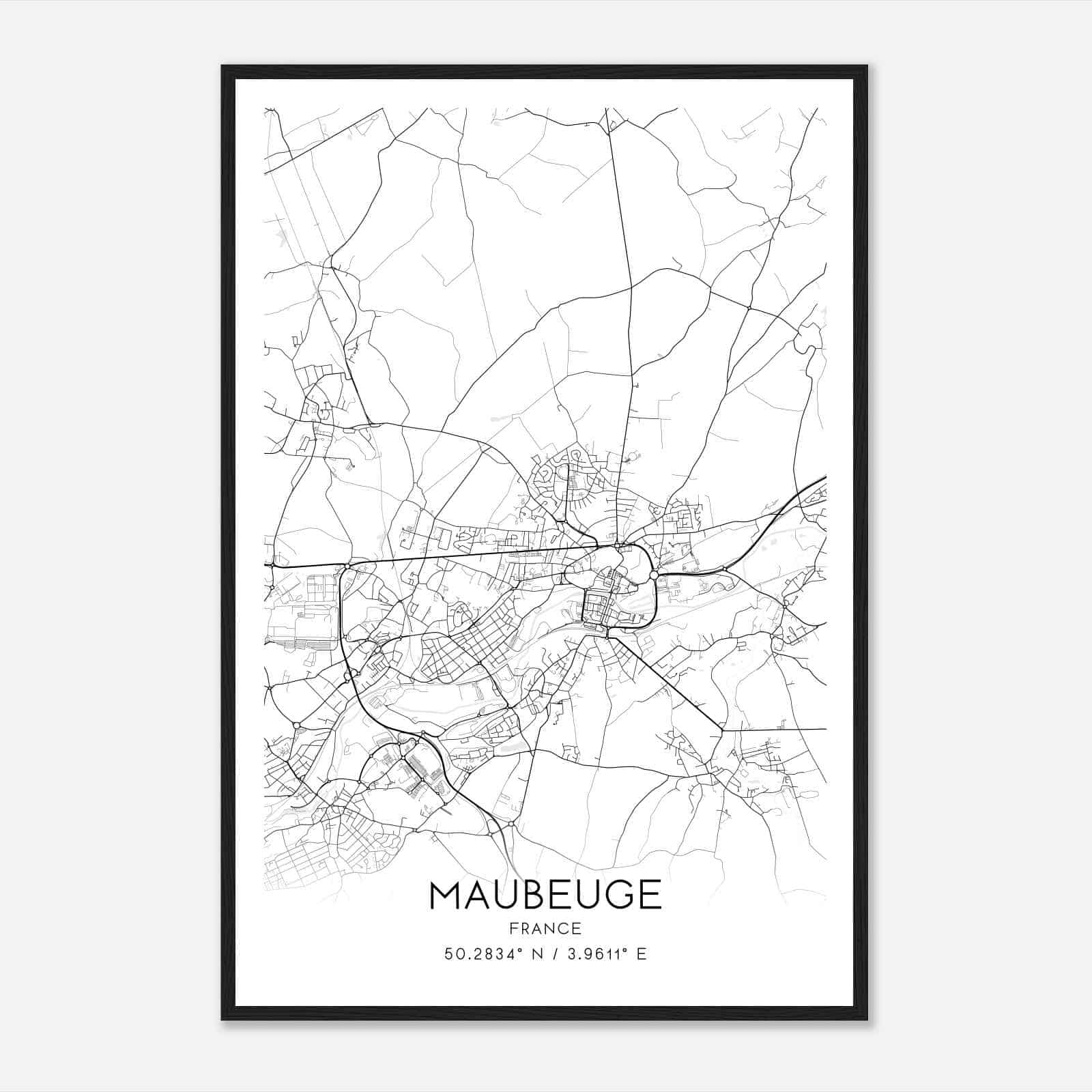 Maubeuge France Map Poster, Modern Home Decor Wall Art Print