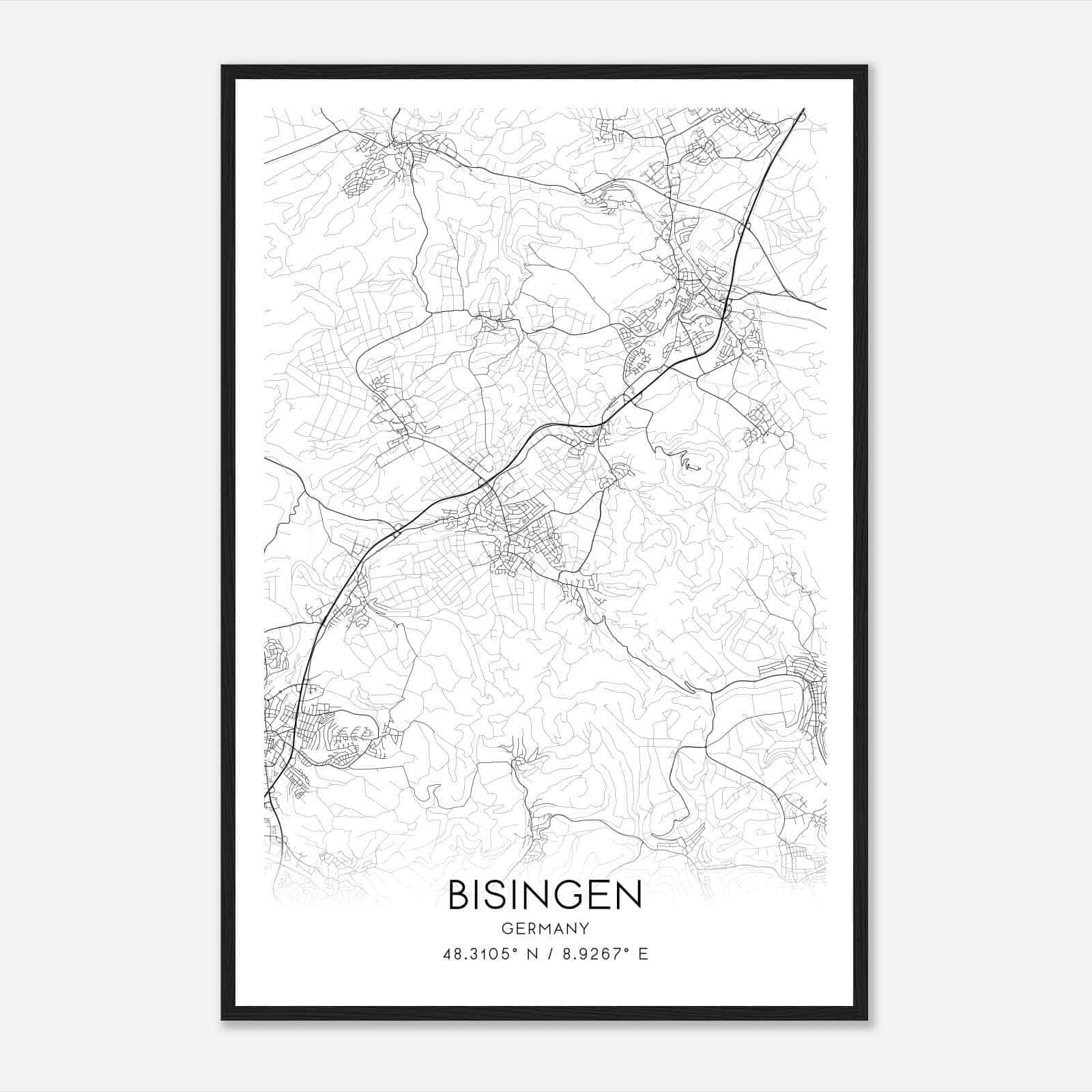 Bisingen Germany Map Poster, Modern Home Decor Wall Art Print
