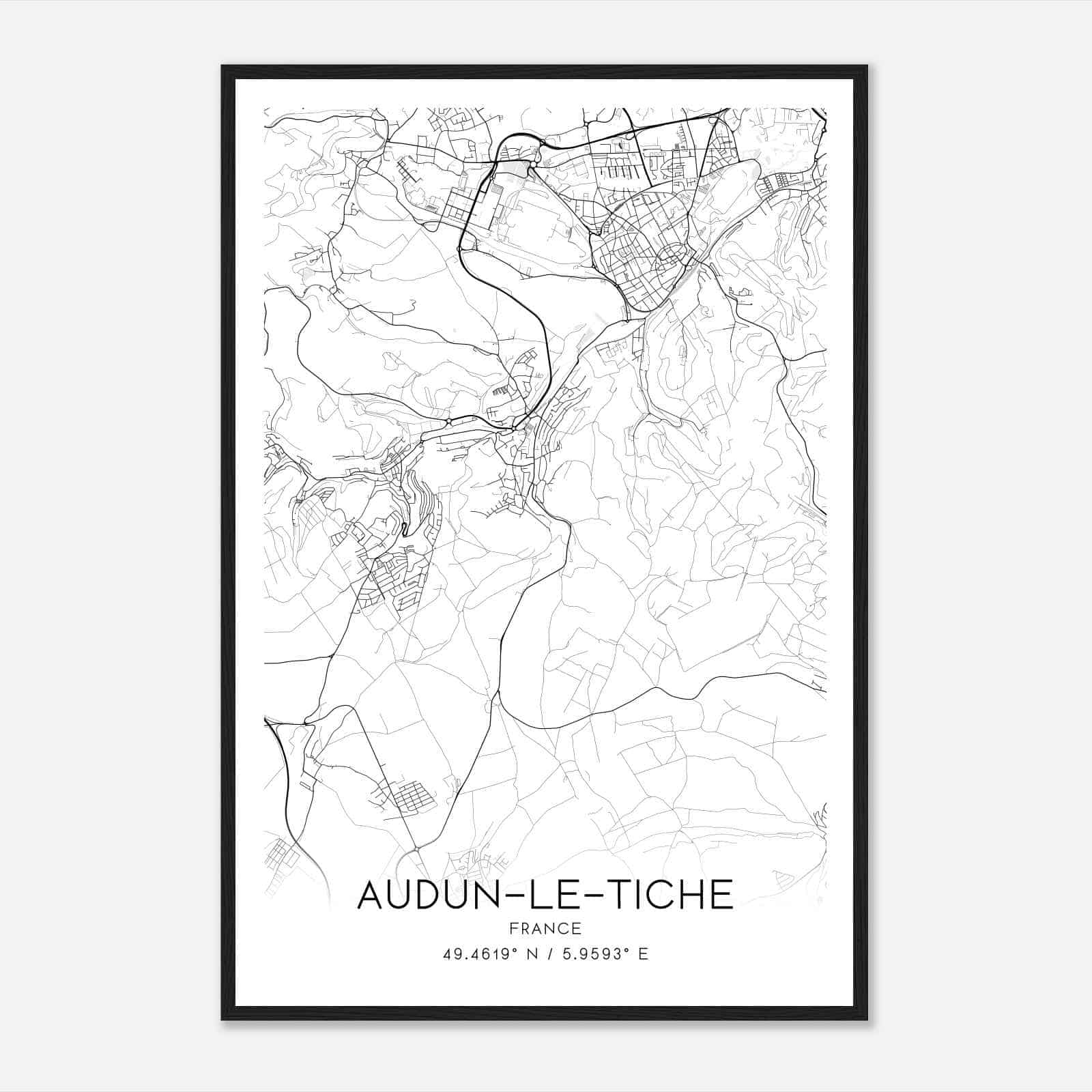 Audun-le-Tiche France Map Poster, Modern Home Decor Wall Art Print