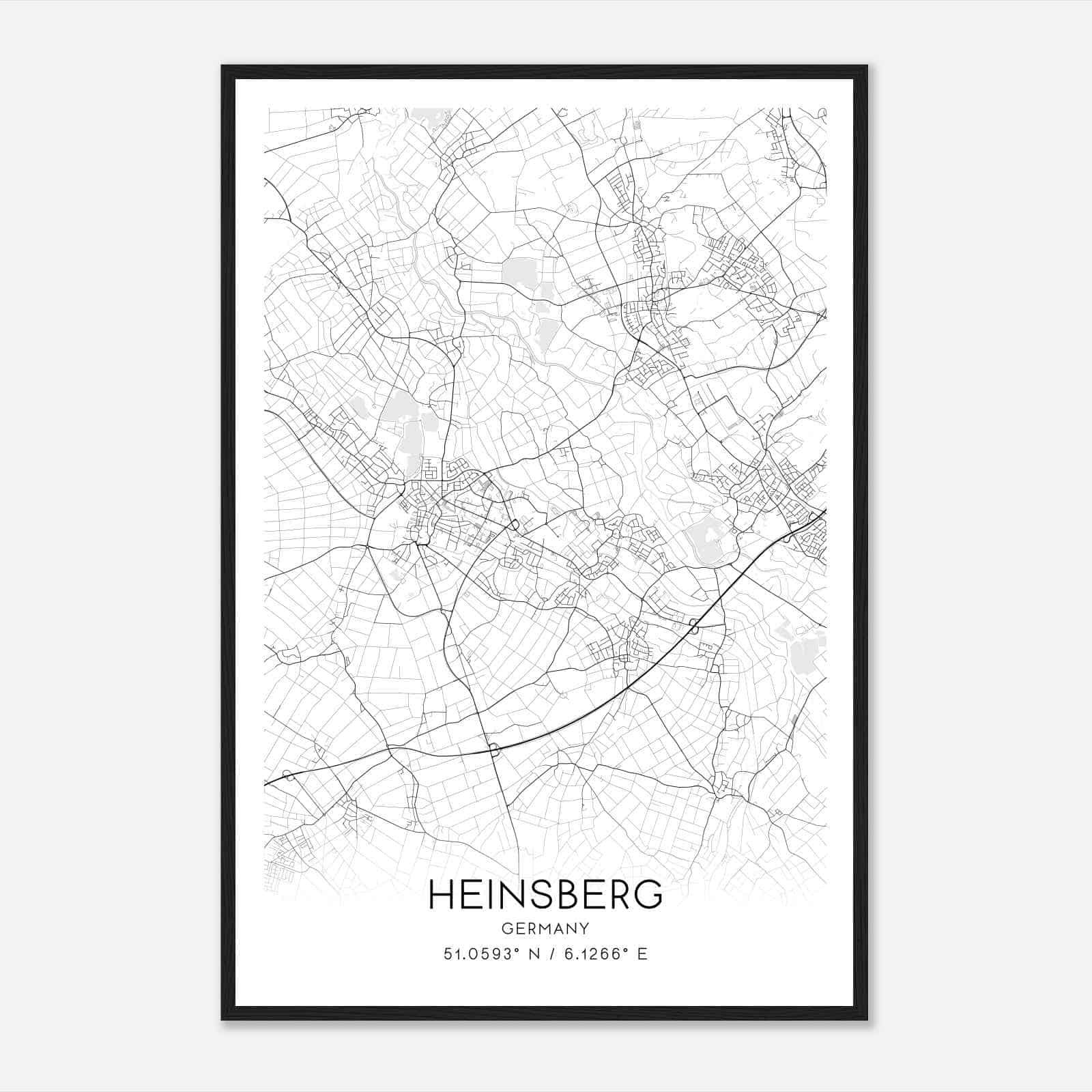 Heinsberg Germany Map Poster, Modern Home Decor Wall Art Print