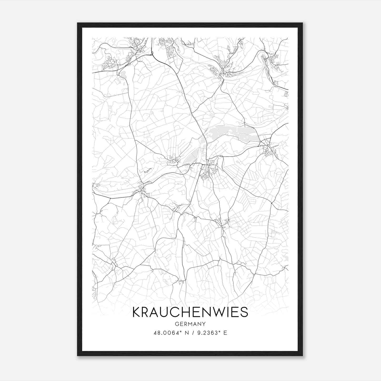 Krauchenwies Germany Map Poster, Modern Home Decor Wall Art Print