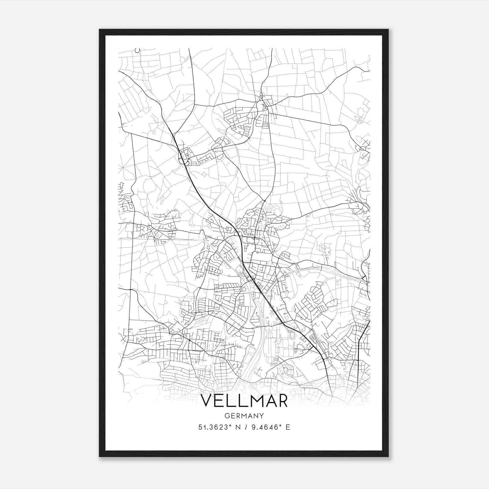 Vellmar Germany Map Poster, Modern Home Decor Wall Art Print
