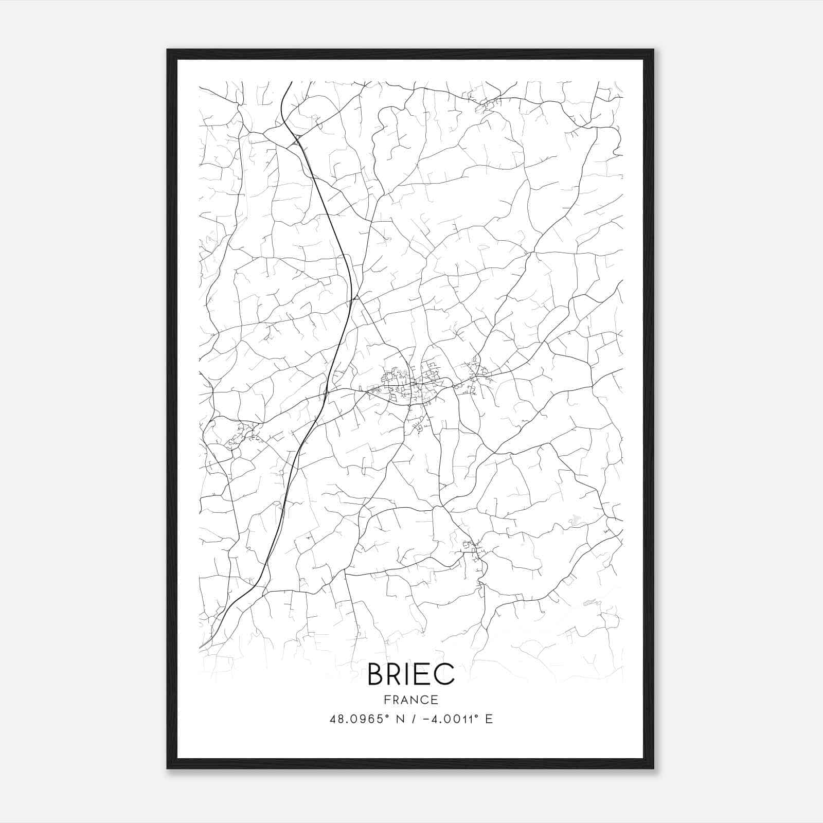 Briec France Map Poster, Modern Home Decor Wall Art Print
