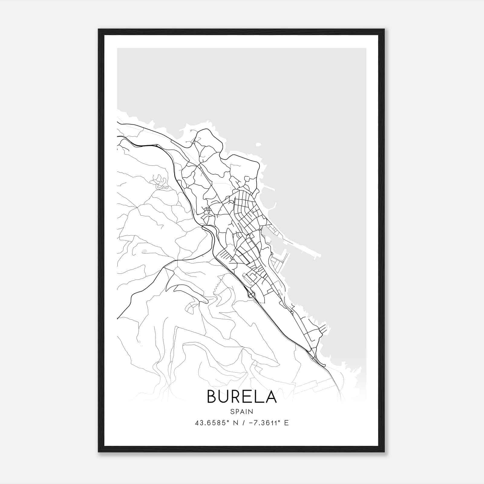 Burela de Cabo Spain Map Poster, Modern Home Decor Wall Art Print