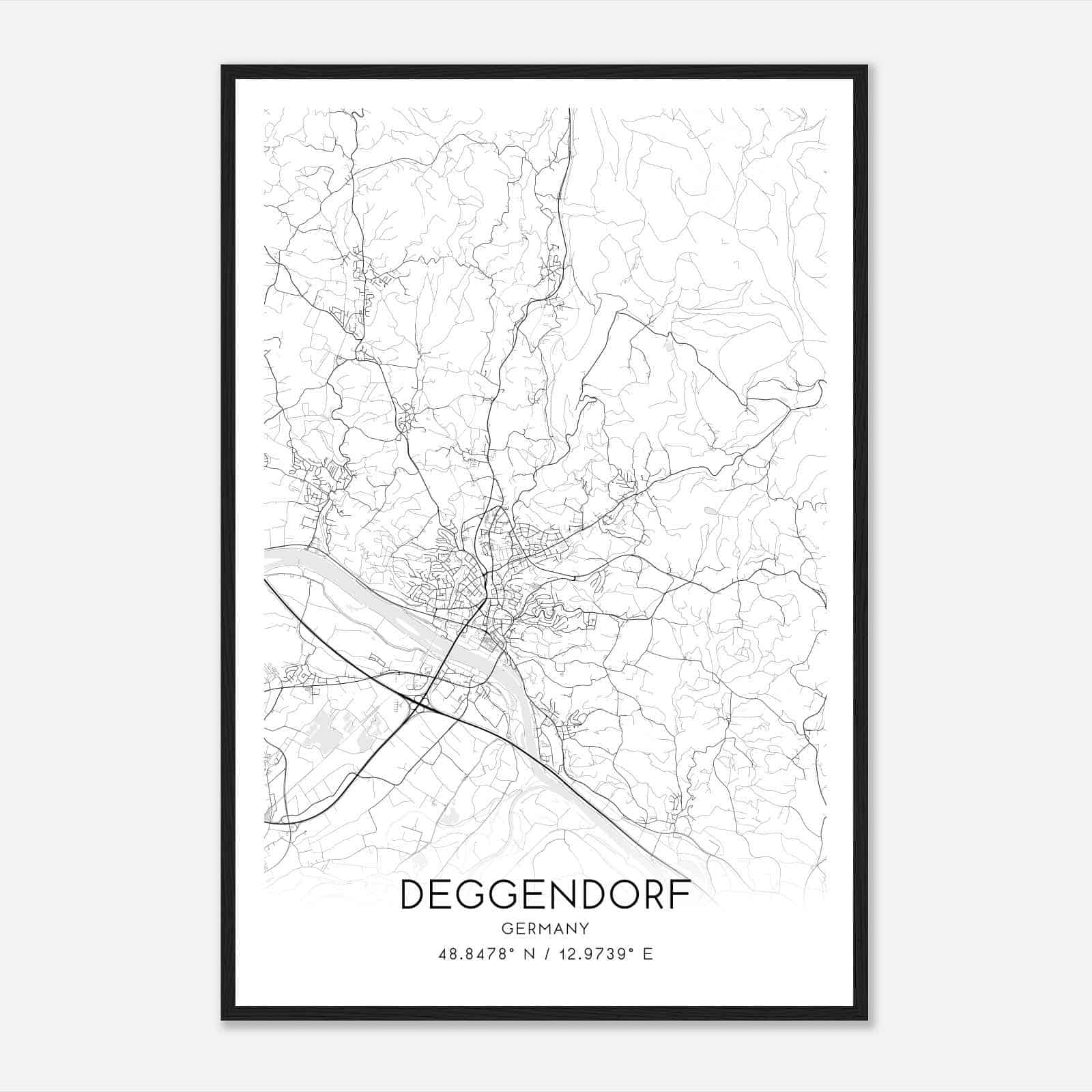 Deggendorf Germany Map Poster, Modern Home Decor Wall Art Print