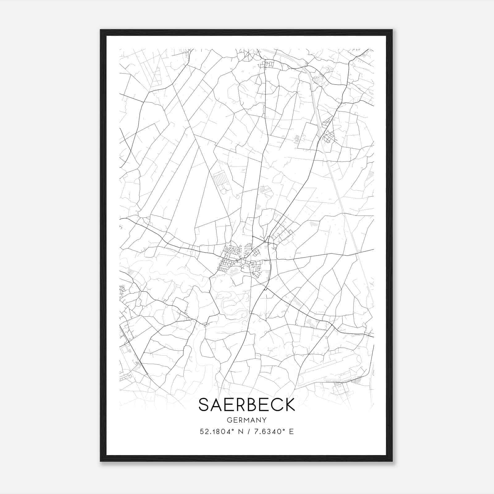 Saerbeck Germany Map Poster, Modern Home Decor Wall Art Print