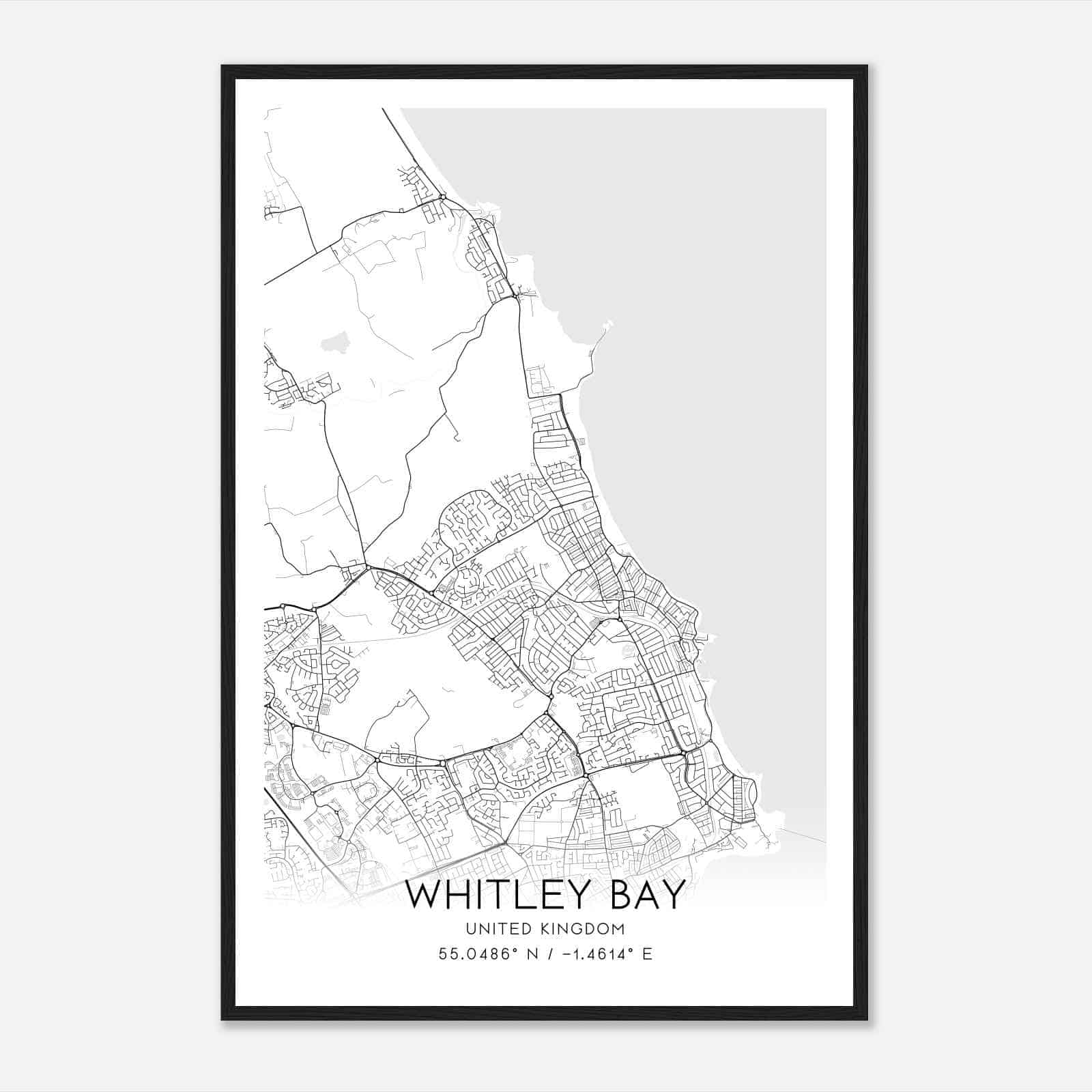 Whitley Bay United Kingdom Map Poster, Modern Home Decor Wall Art Print