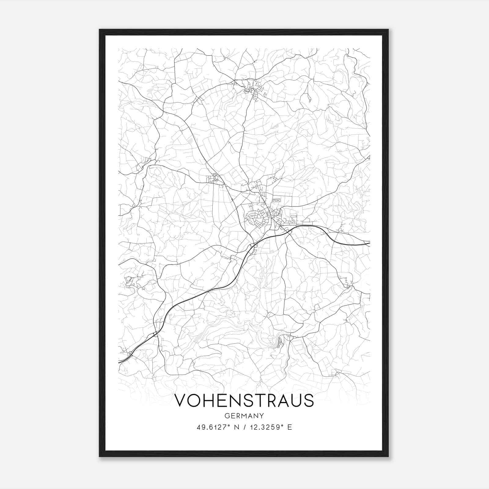 Vohenstrauss Germany Map Poster, Modern Home Decor Wall Art Print
