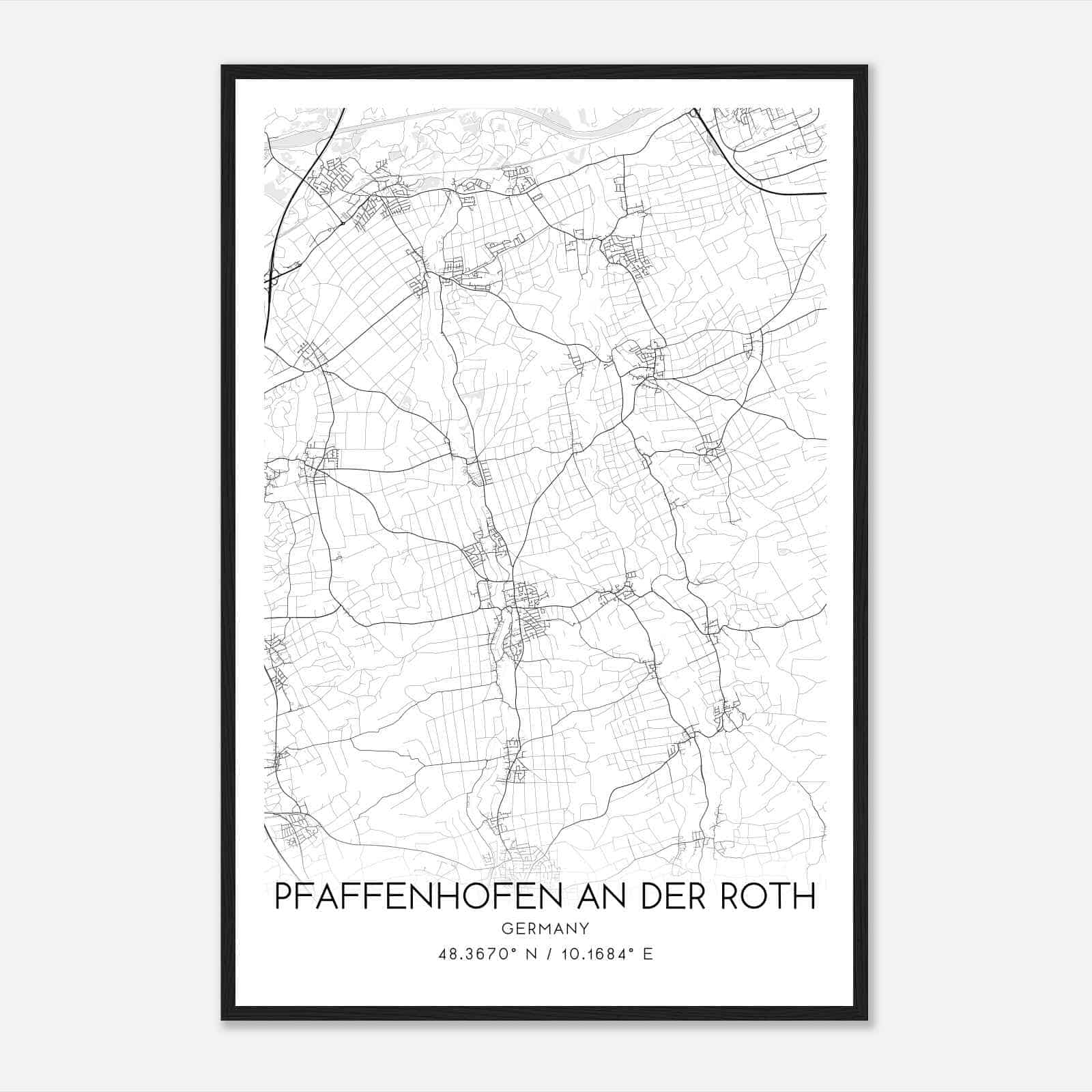 Pfaffenhofen an der Roth Germany Map Poster, Modern Home Decor Wall Art Print