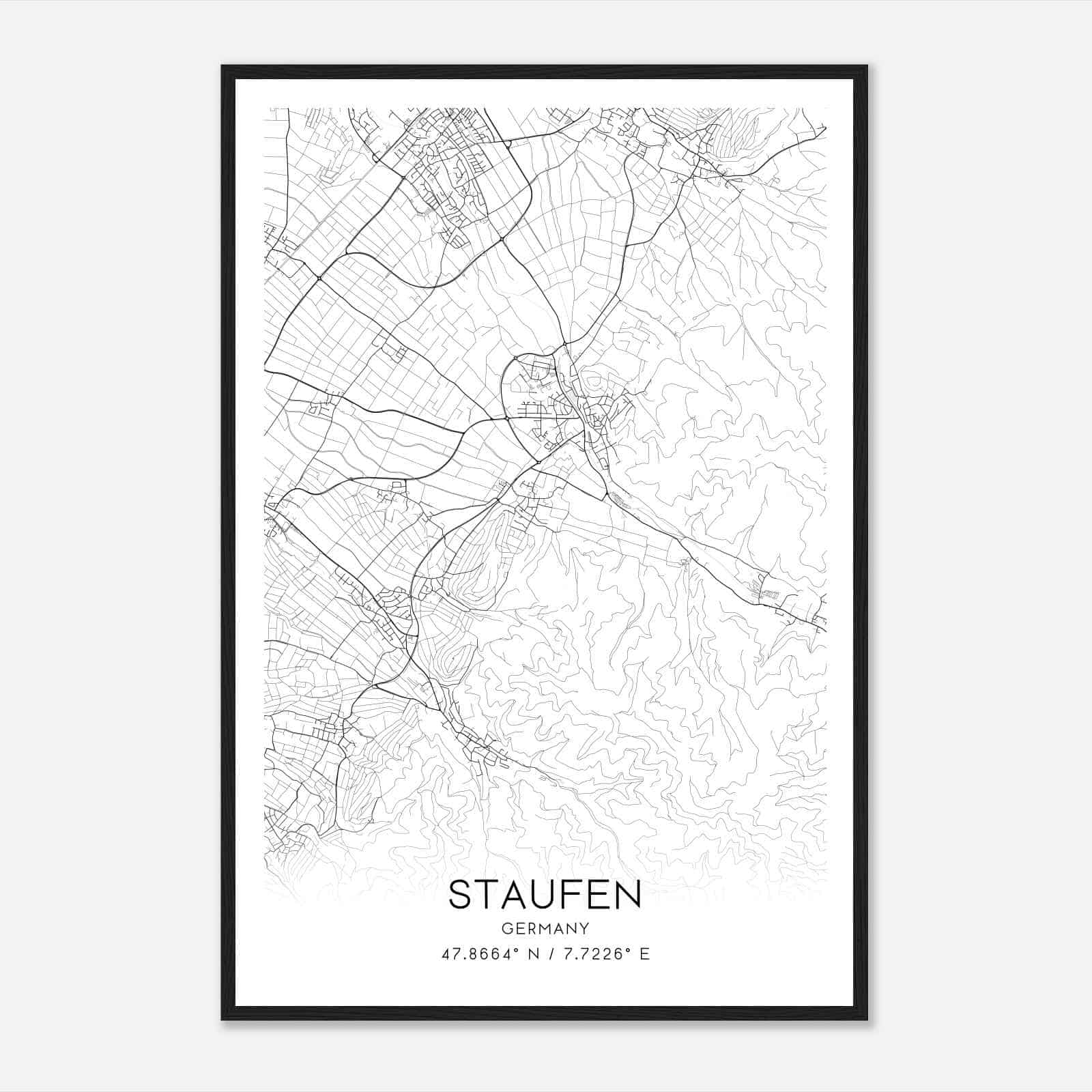 Staufen im Breisgau Germany Map Poster, Modern Home Decor Wall Art Print