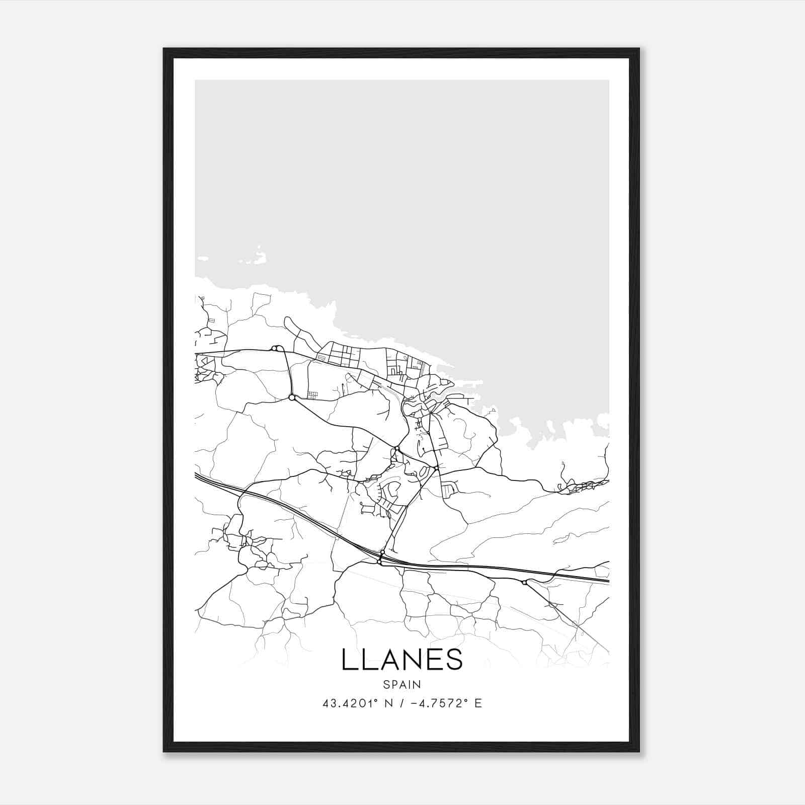 Llanes Spain Map Poster, Modern Home Decor Wall Art Print