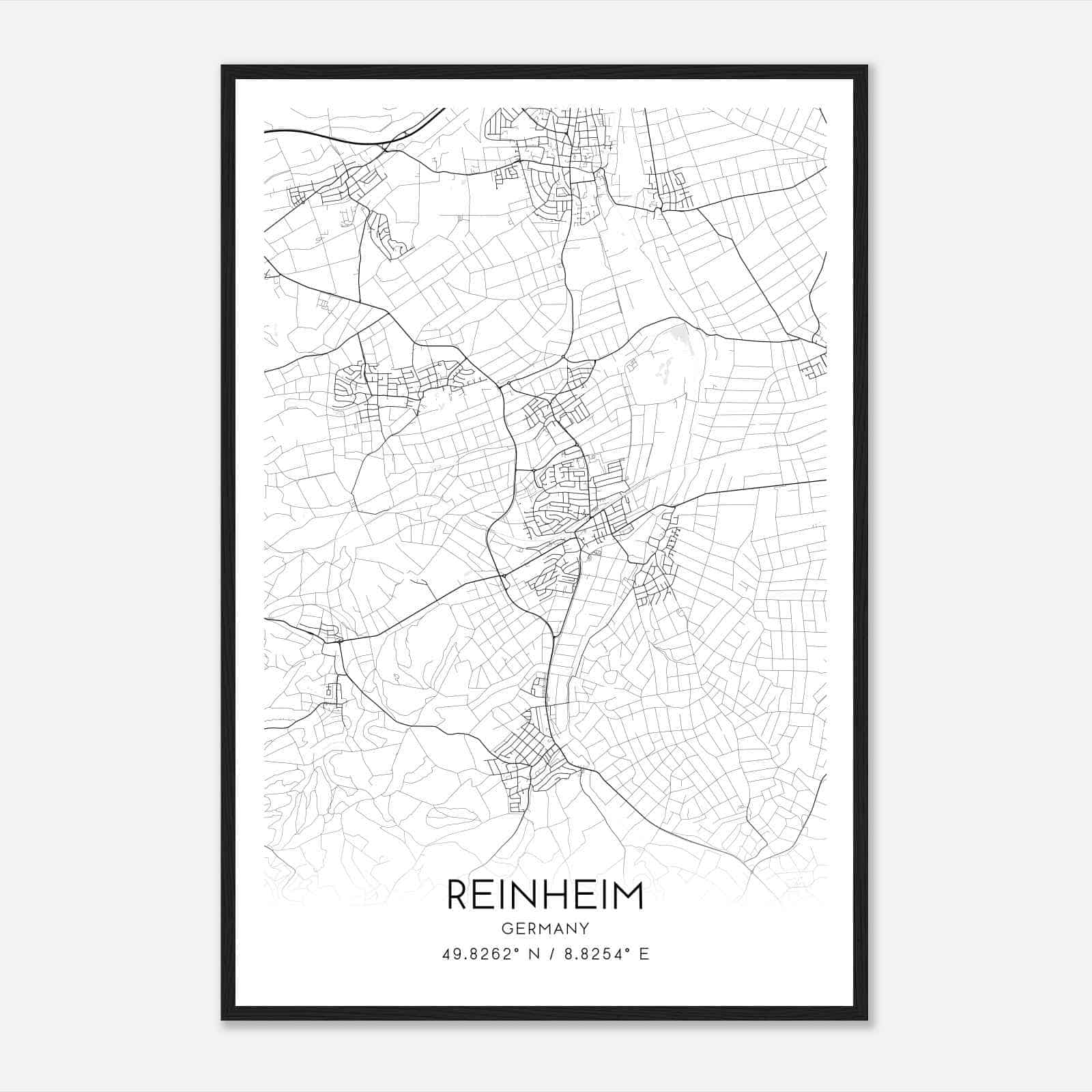 Reinheim Germany Map Poster, Modern Home Decor Wall Art Print