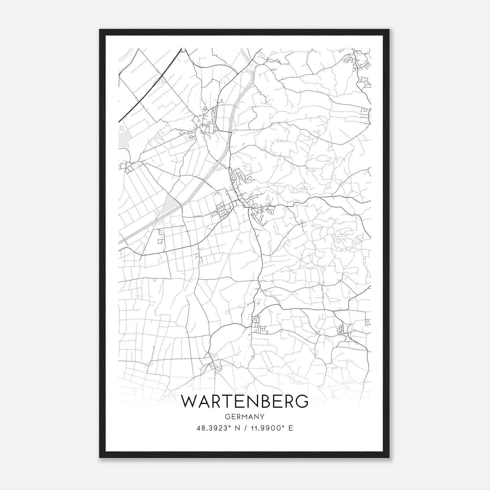 Wartenberg Germany Map Poster, Modern Home Decor Wall Art Print