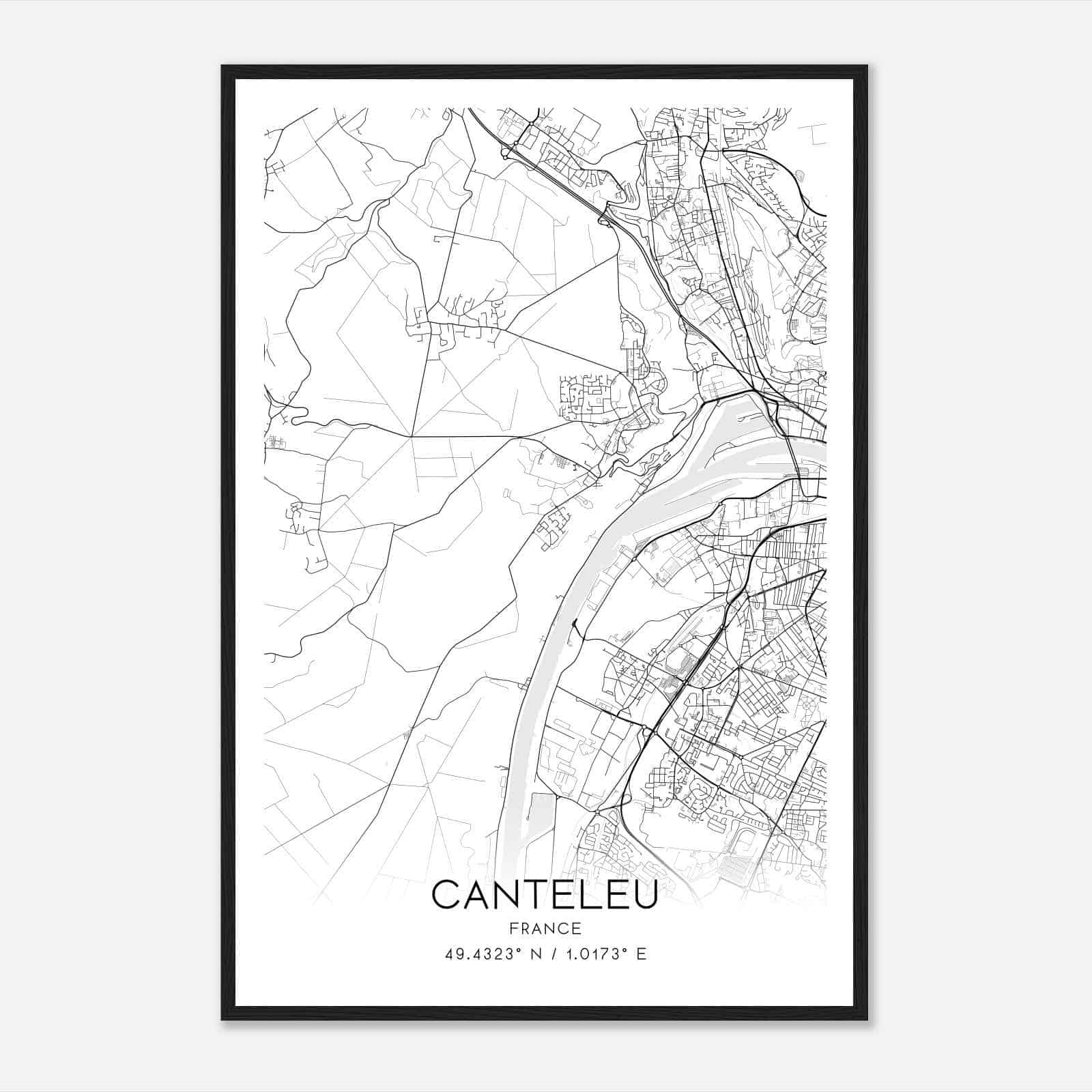 Canteleu France Map Poster, Modern Home Decor Wall Art Print