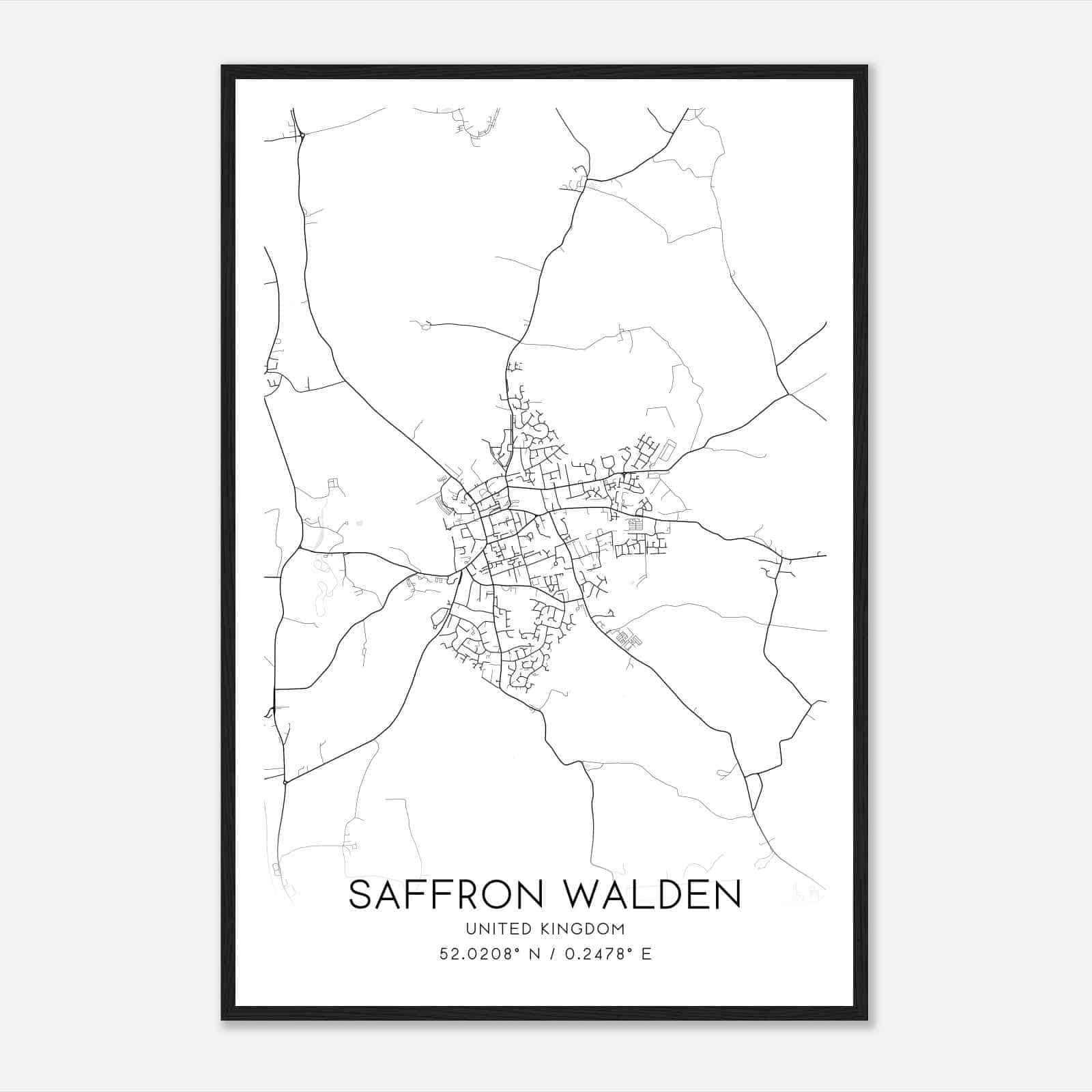 Saffron Walden United Kingdom Map Poster, Modern Home Decor Wall Art Print