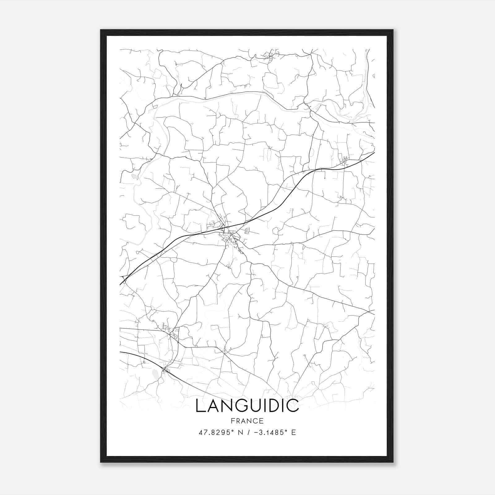 Languidic France Map Poster, Modern Home Decor Wall Art Print