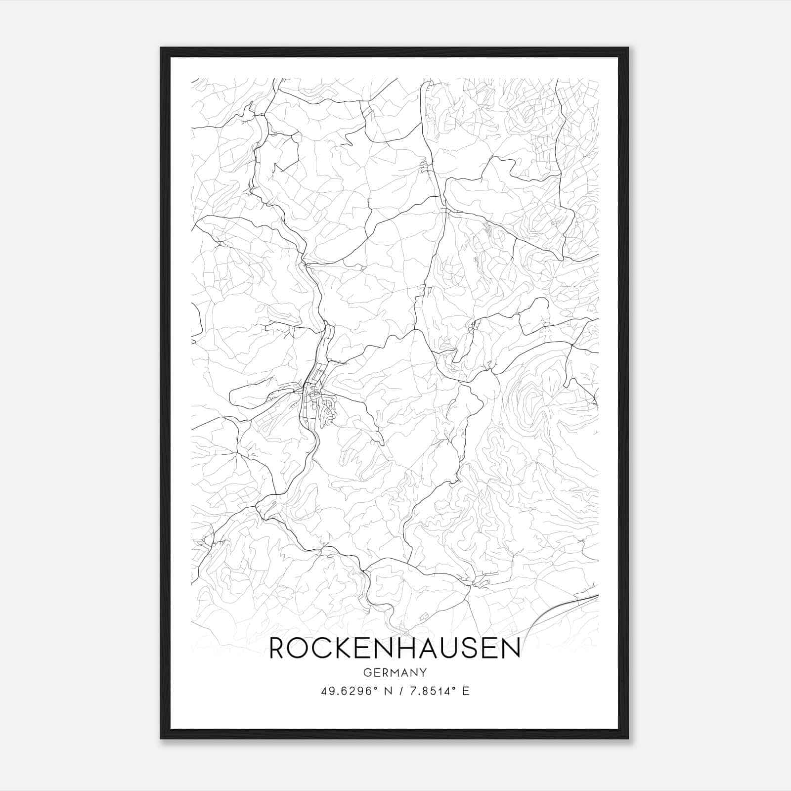 Rockenhausen Germany Map Poster, Modern Home Decor Wall Art Print
