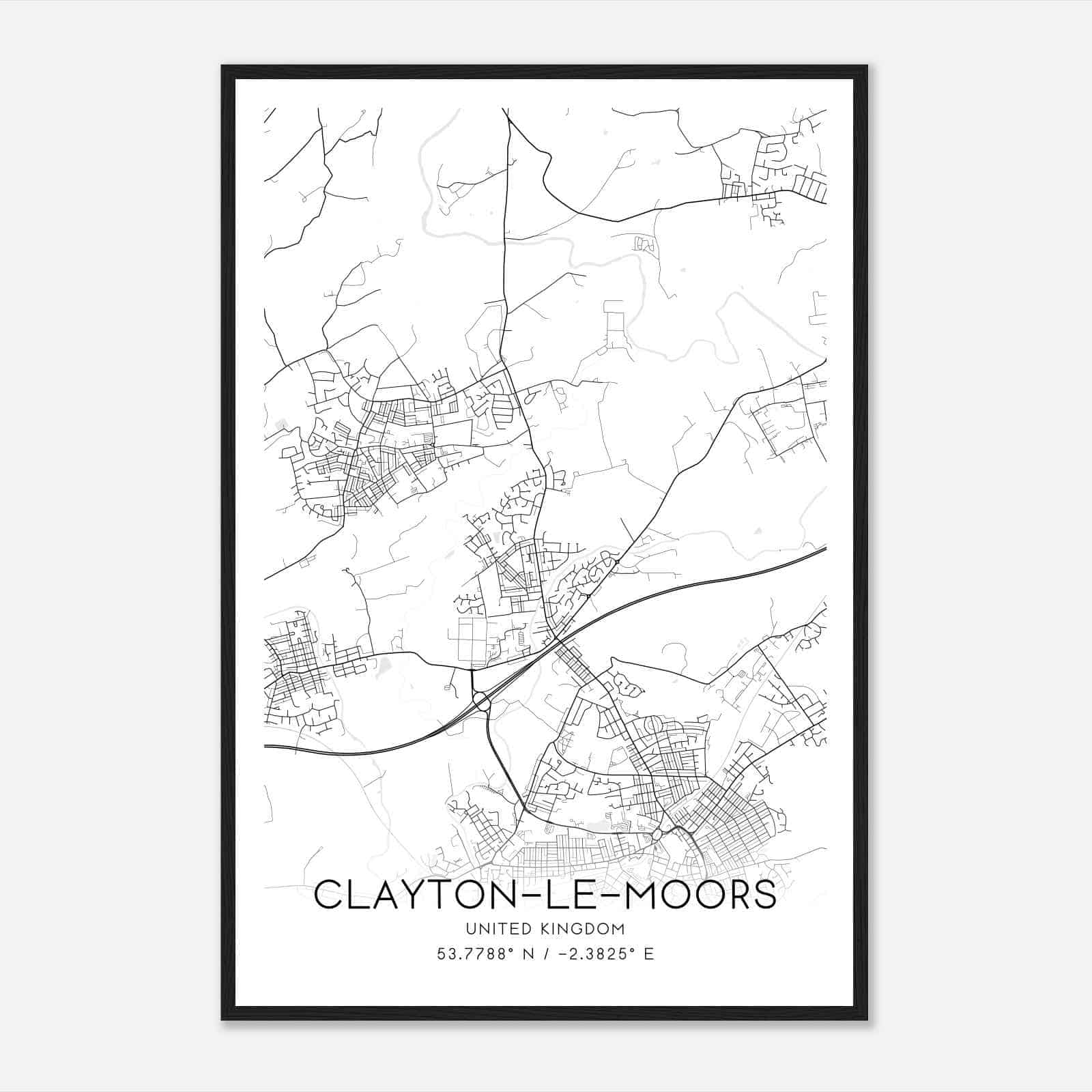 Clayton le Moors United Kingdom Map Poster, Modern Home Decor Wall Art Print