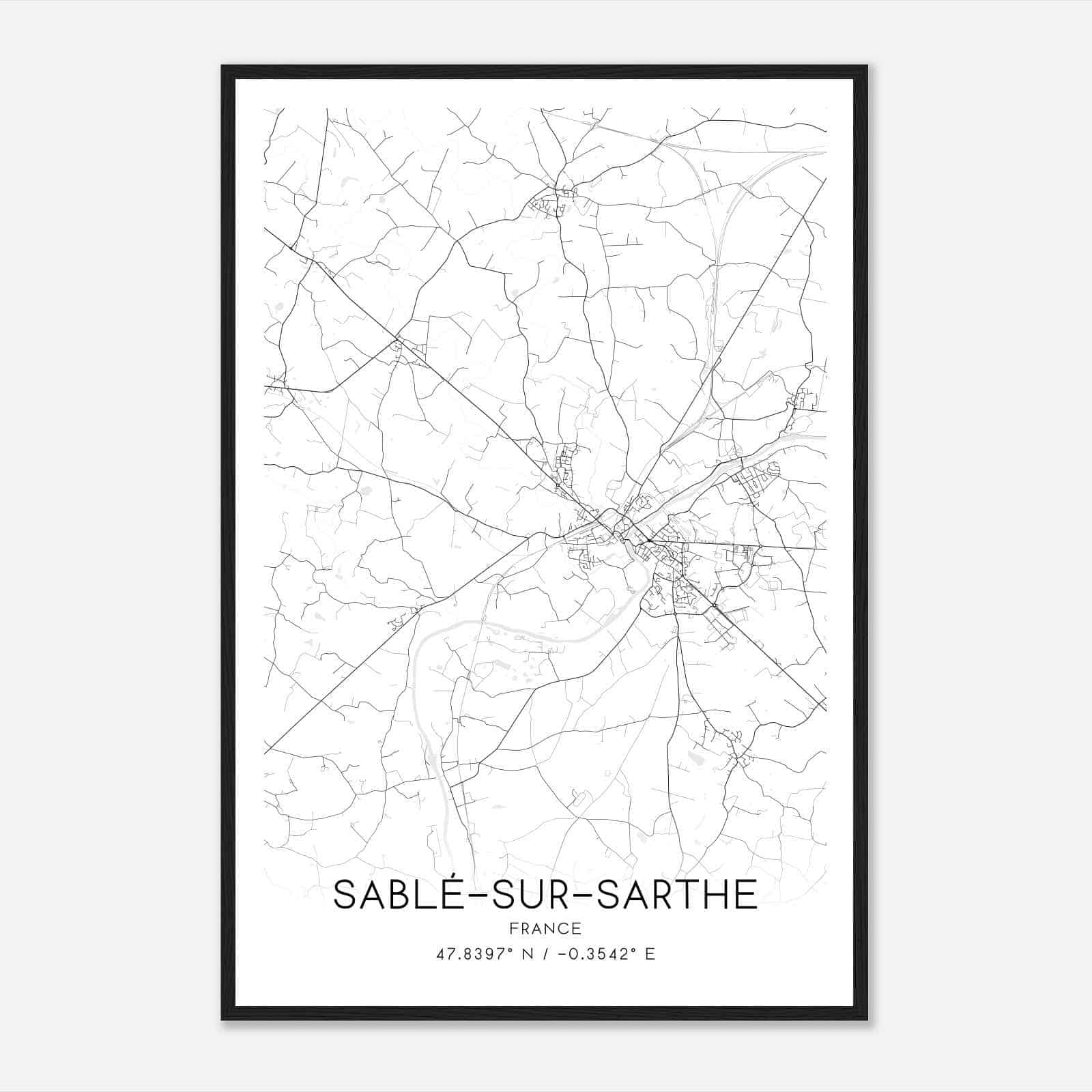 Sable-sur-Sarthe France Map Poster, Modern Home Decor Wall Art Print