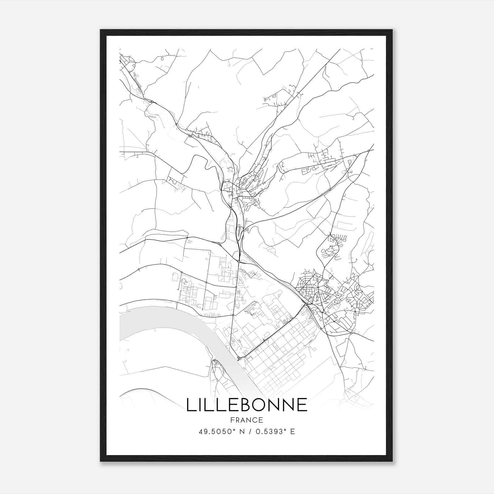 Lillebonne France Map Poster, Modern Home Decor Wall Art Print