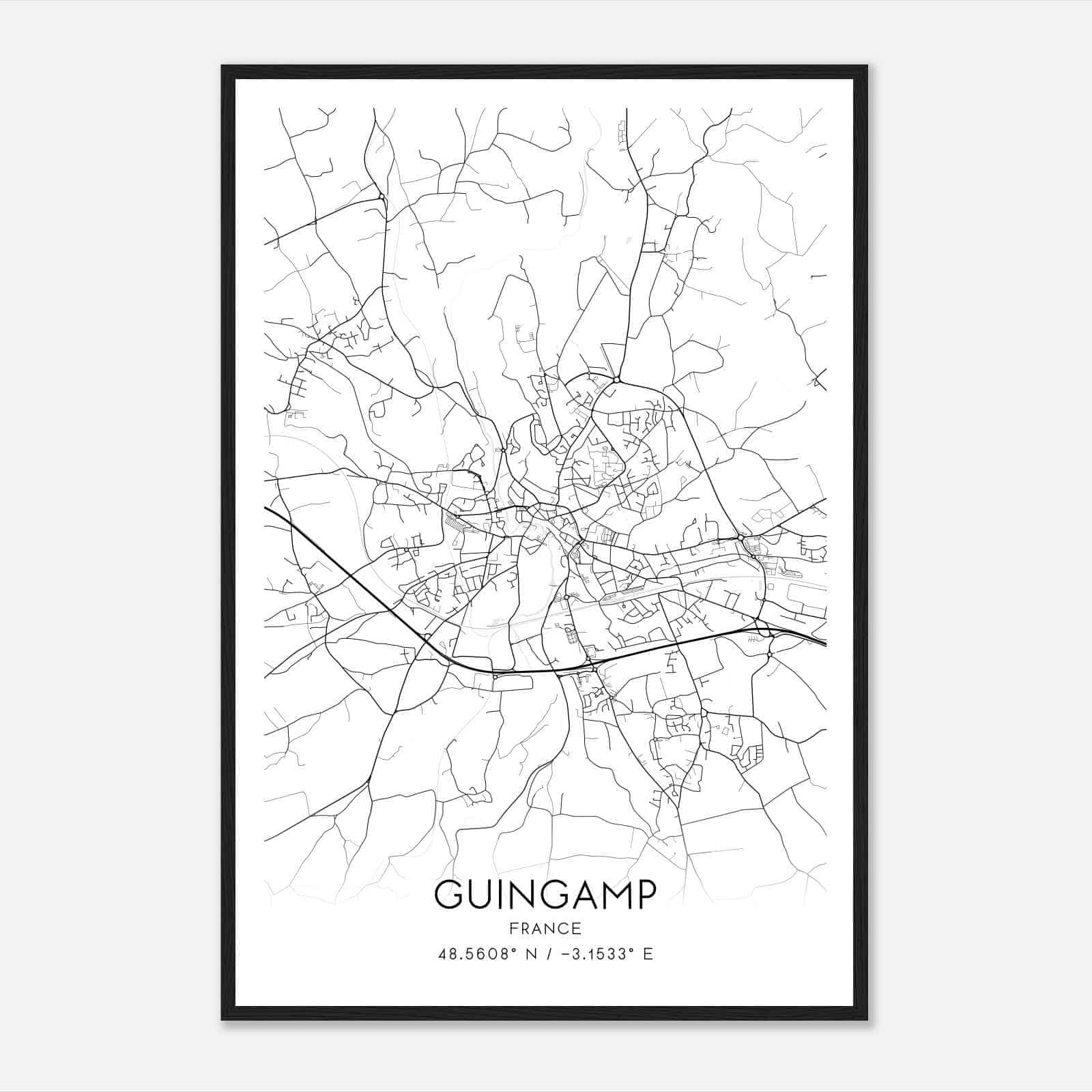 Guingamp France Map Poster, Modern Home Decor Wall Art Print