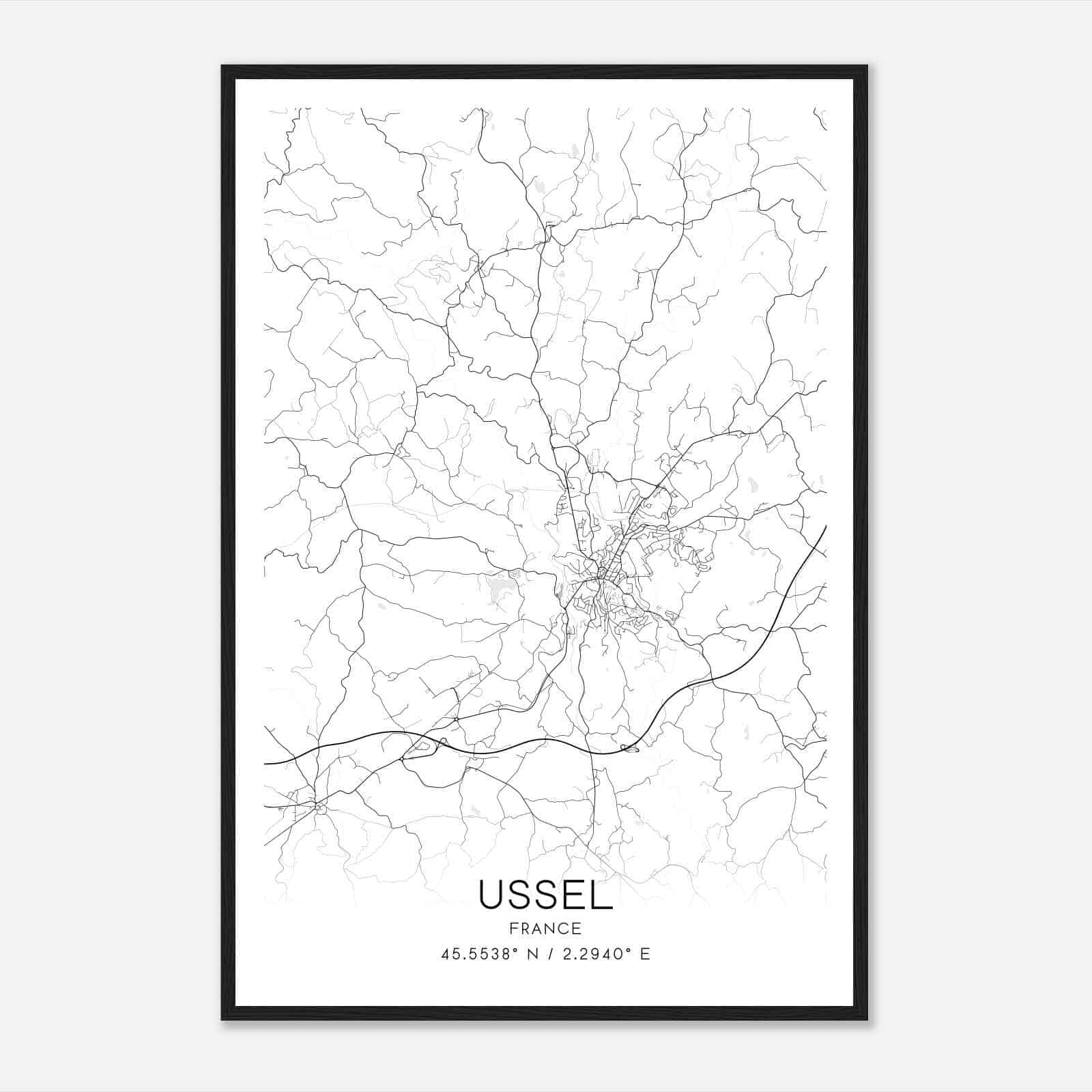 Ussel France Map Poster, Modern Home Decor Wall Art Print