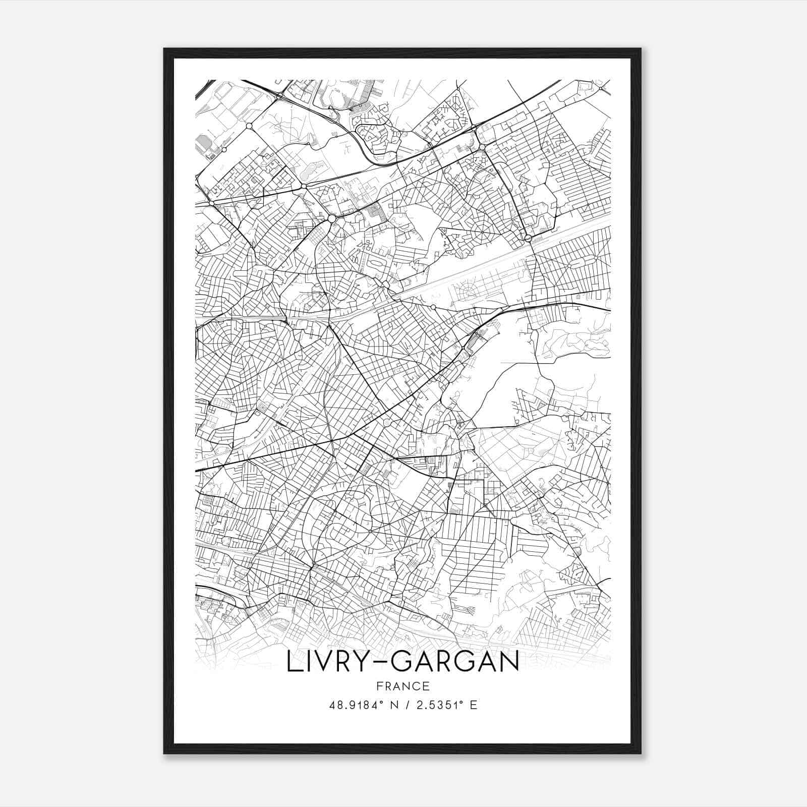 Livry-Gargan France Map Poster, Modern Home Decor Wall Art Print