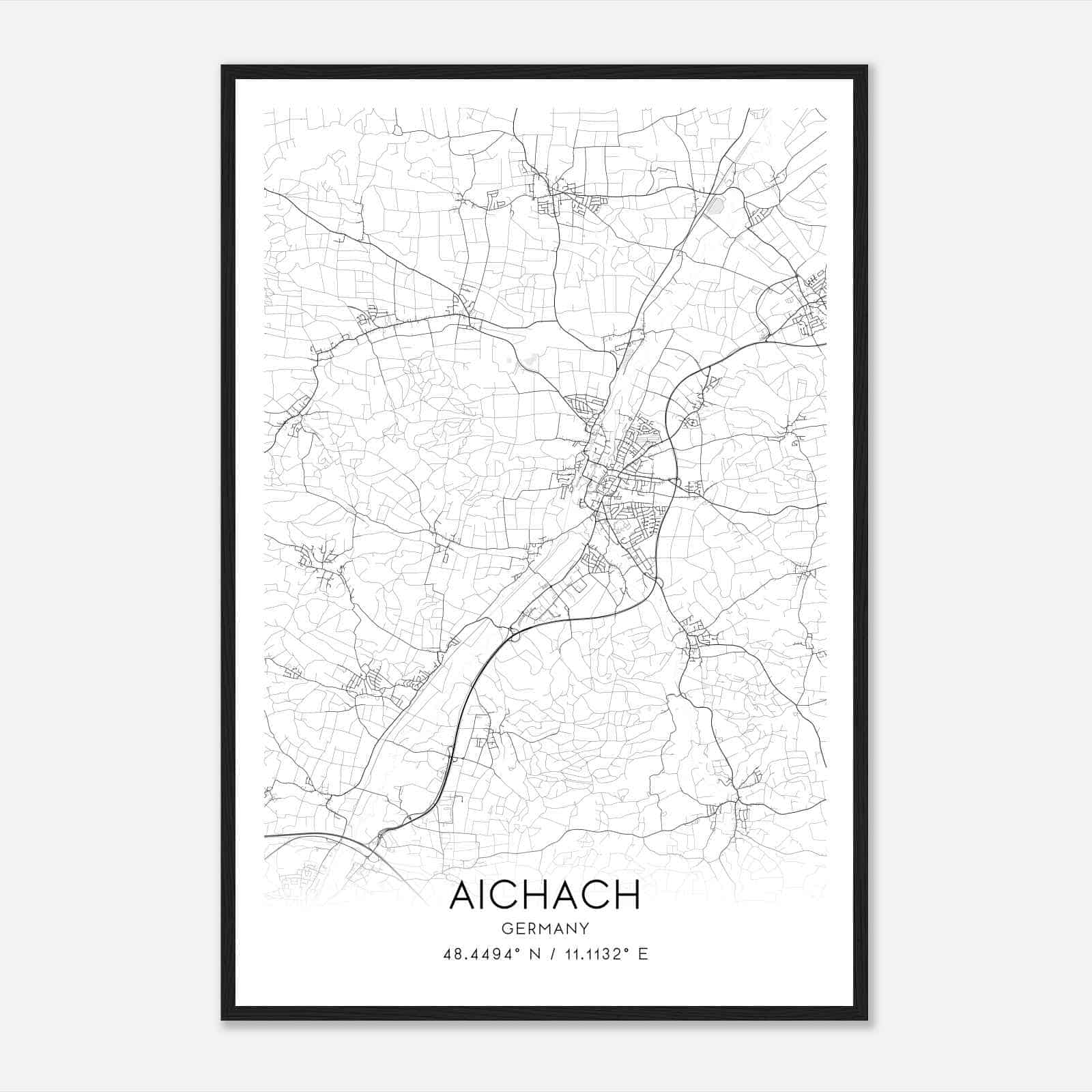 Aichach Germany Map Poster, Modern Home Decor Wall Art Print