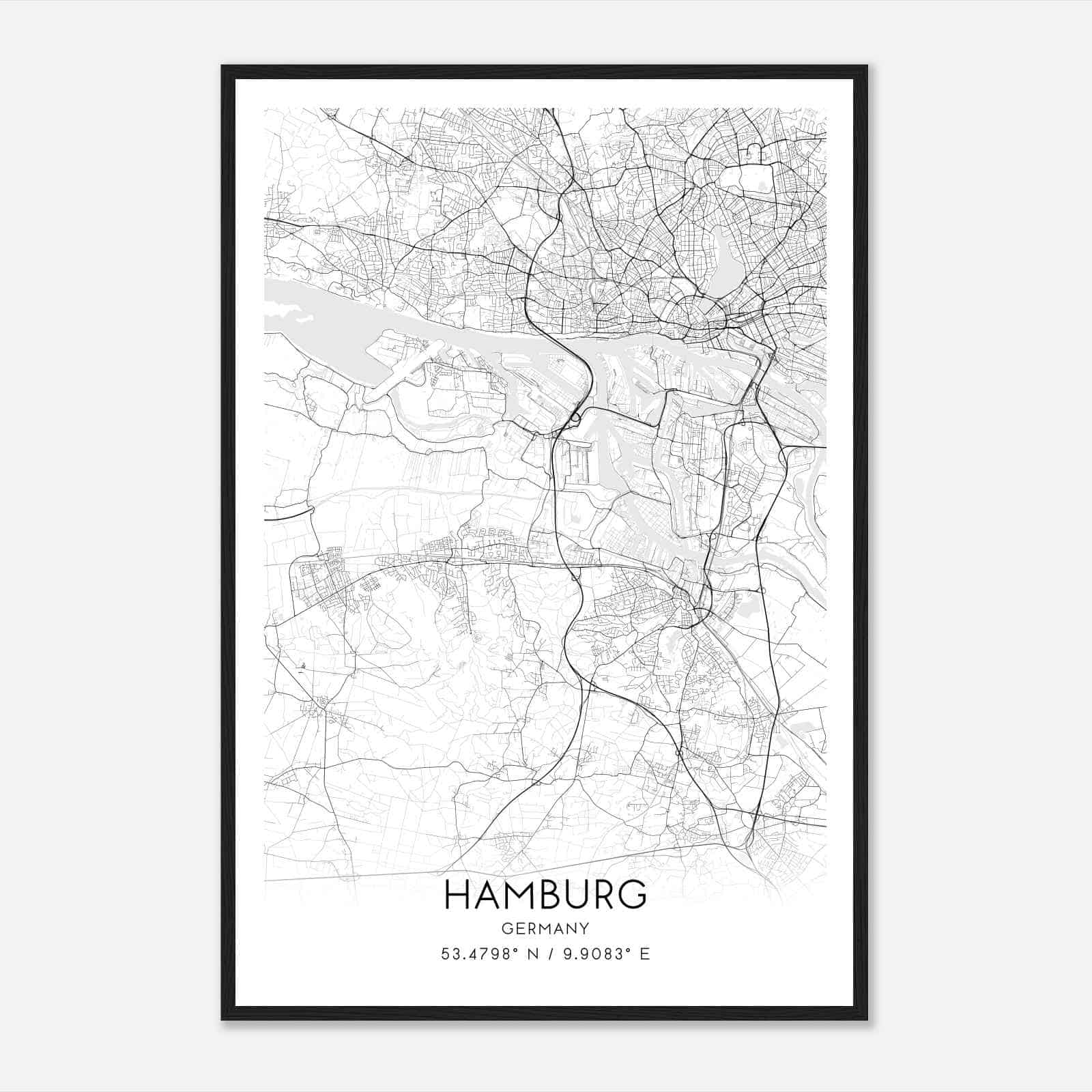 Harburg Germany Map Poster, Modern Home Decor Wall Art Print
