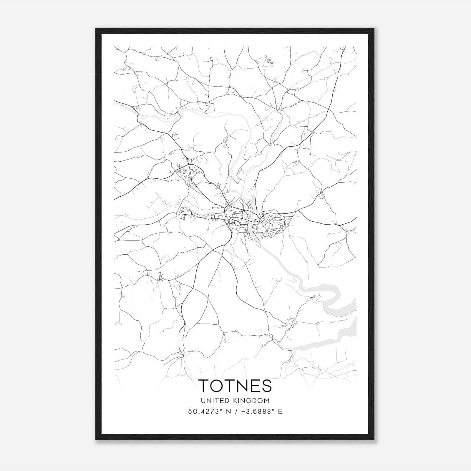 Totnes United Kingdom Map Poster, Modern Home Decor Wall Art Print