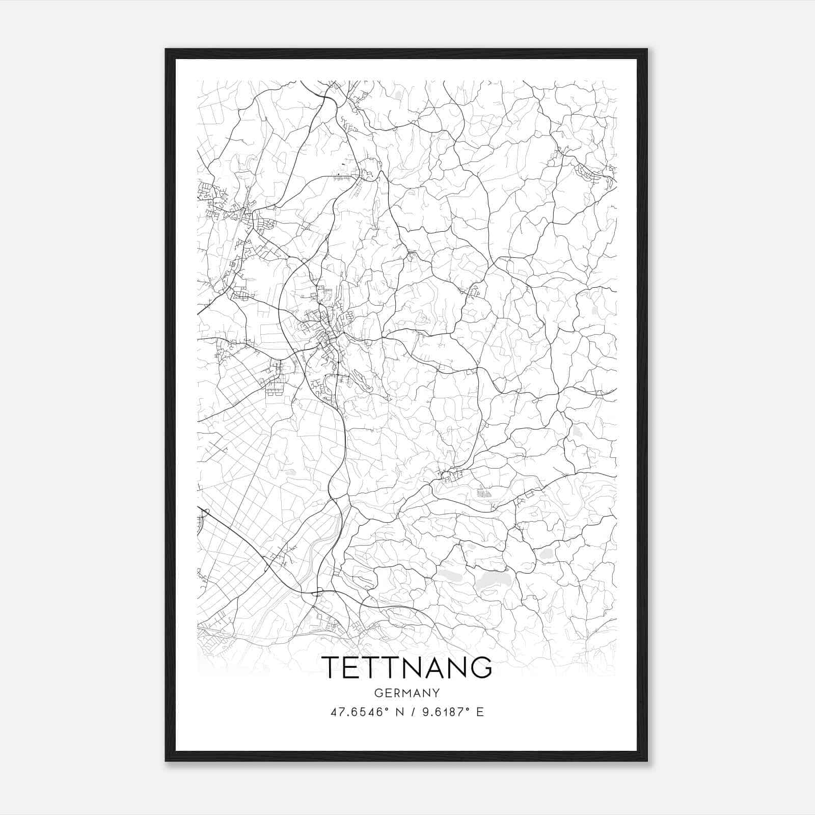Tettnang Germany Map Poster, Modern Home Decor Wall Art Print