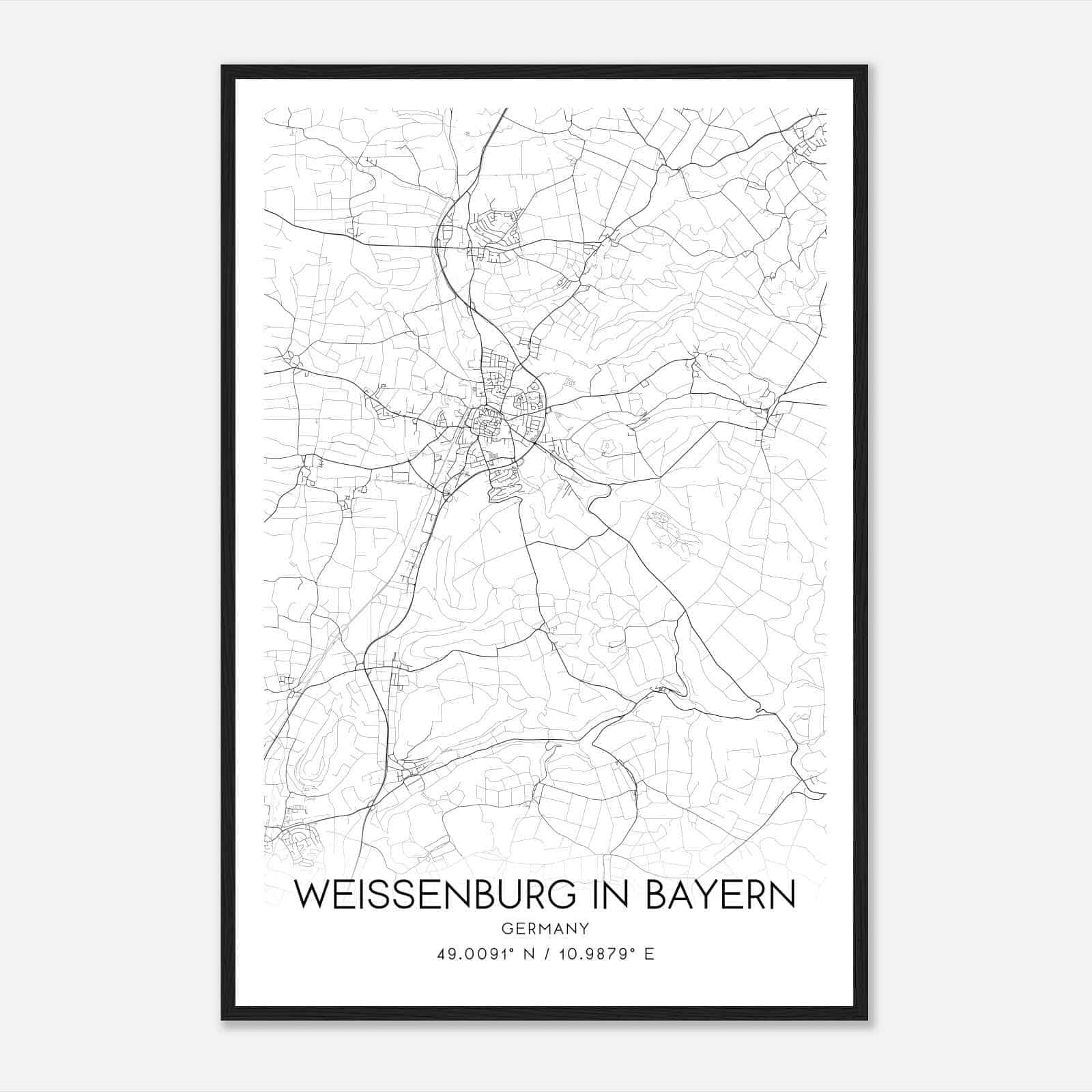 Weissenburg Germany Map Poster, Modern Home Decor Wall Art Print