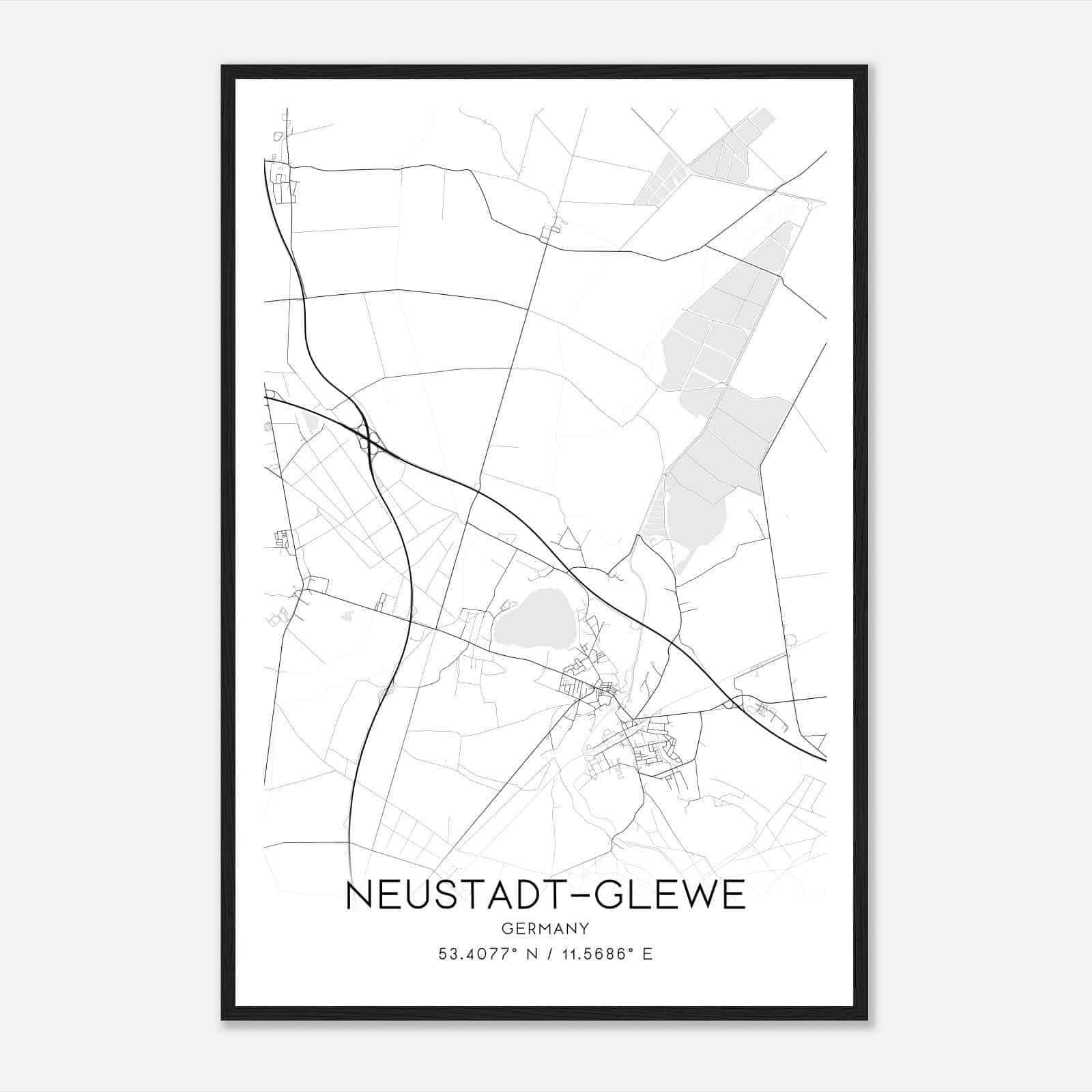Neustadt-Glewe Germany Map Poster, Modern Home Decor Wall Art Print