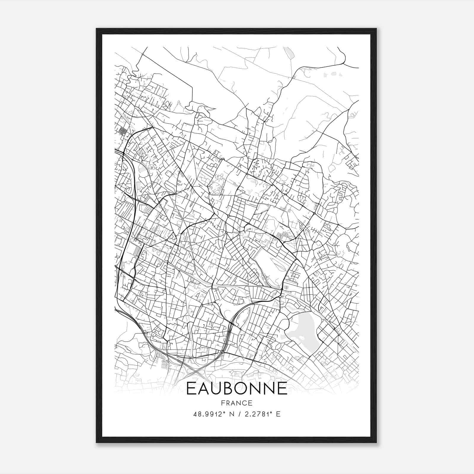 Eaubonne France Map Poster, Modern Home Decor Wall Art Print