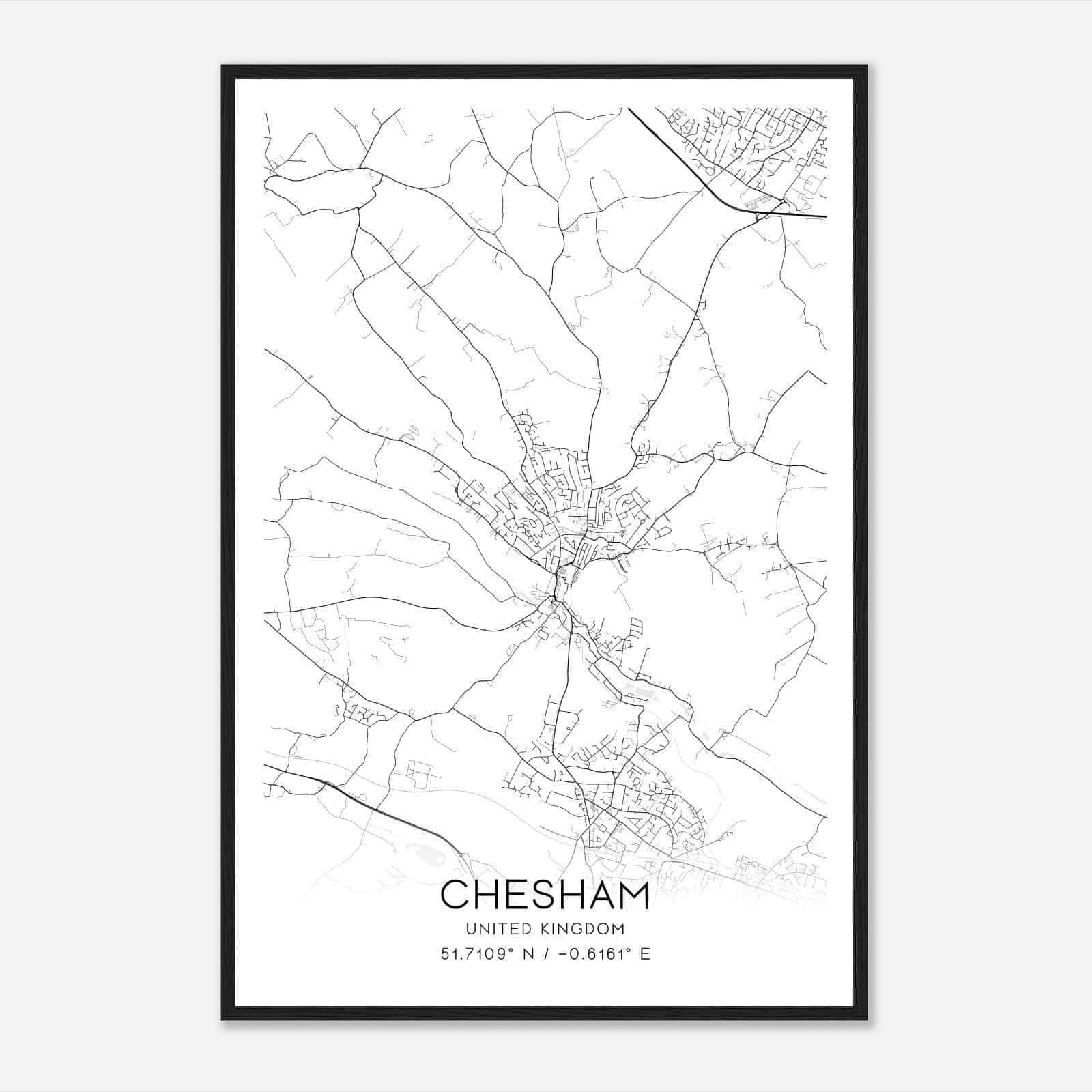 Chesham United Kingdom Map Poster, Modern Home Decor Wall Art Print