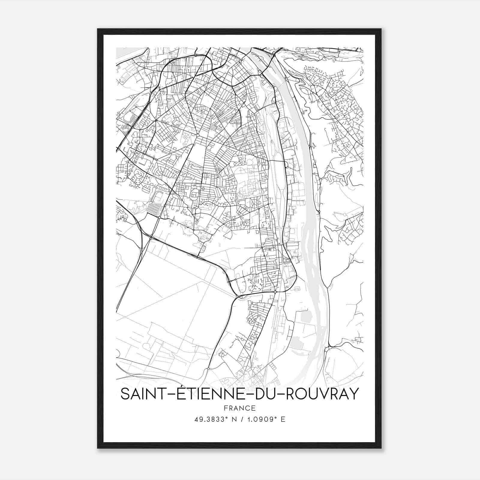 Saint-Etienne-du-Rouvray France Map Poster, Modern Home Decor Wall Art Print