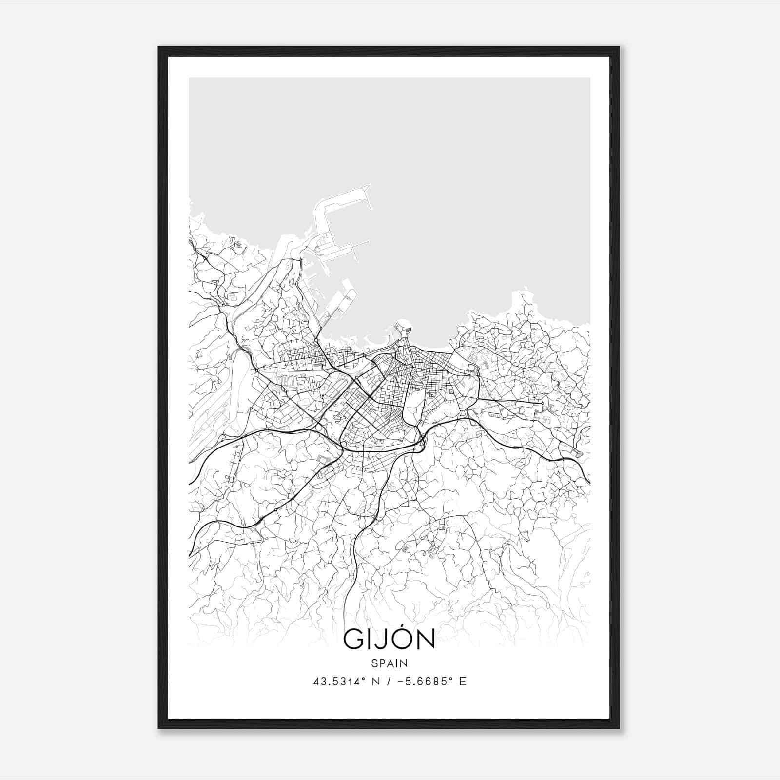 Gijon Spain Map Poster, Modern Home Decor Wall Art Print